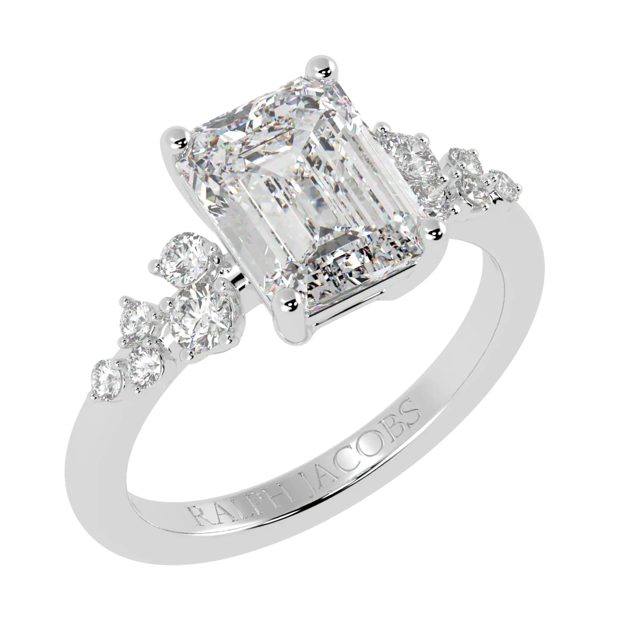 Aimee 9K White Gold Accent Stone Engagement Ring | Emerald Shape