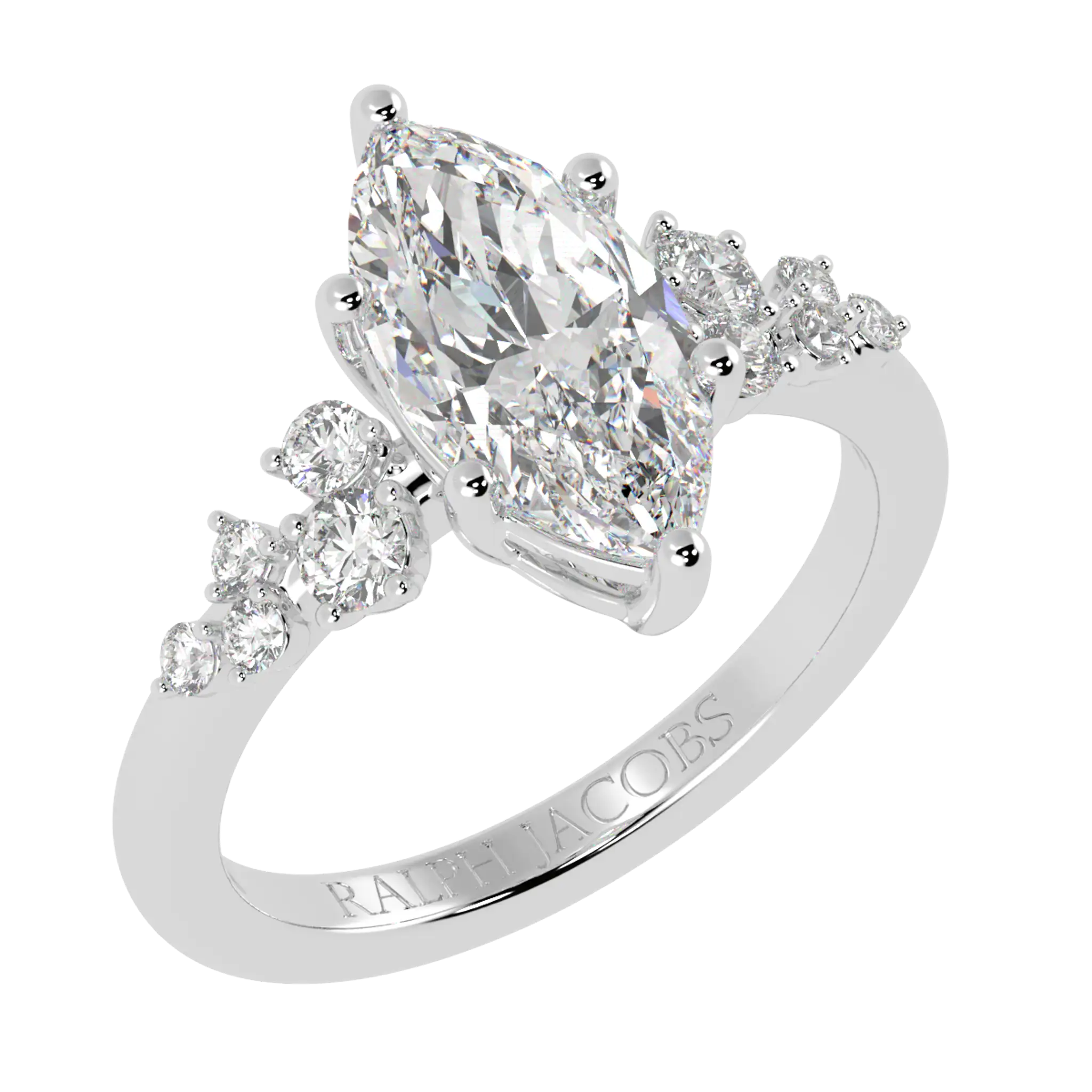 Aimee 9K White Gold Accent Stone Engagement Ring | Marquise Shape