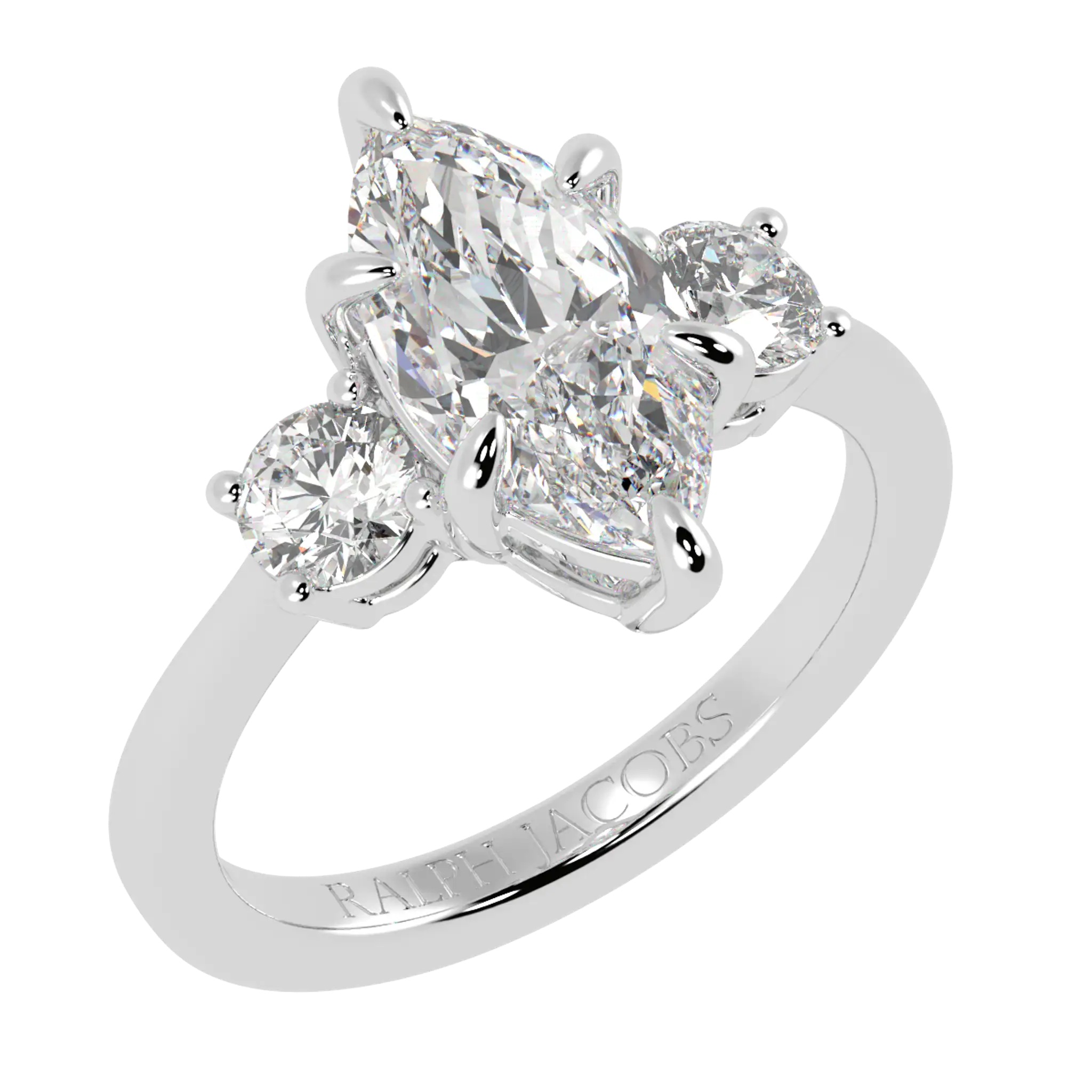 Selene 18K White Gold Three Stone Engagement Ring | Marquise Shape