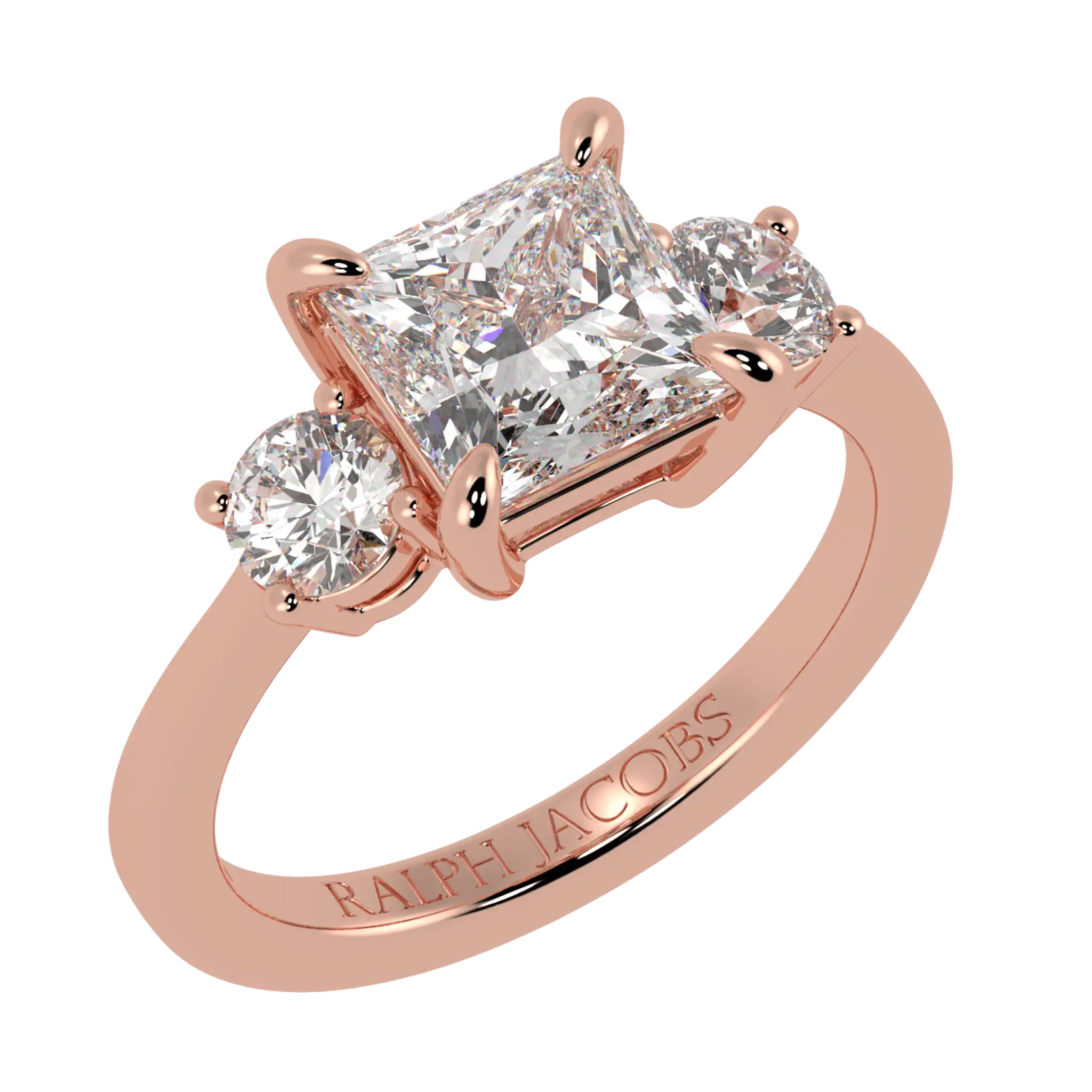 Selene 14K Rose Gold Three Stone Engagement Ring | Princess Shape