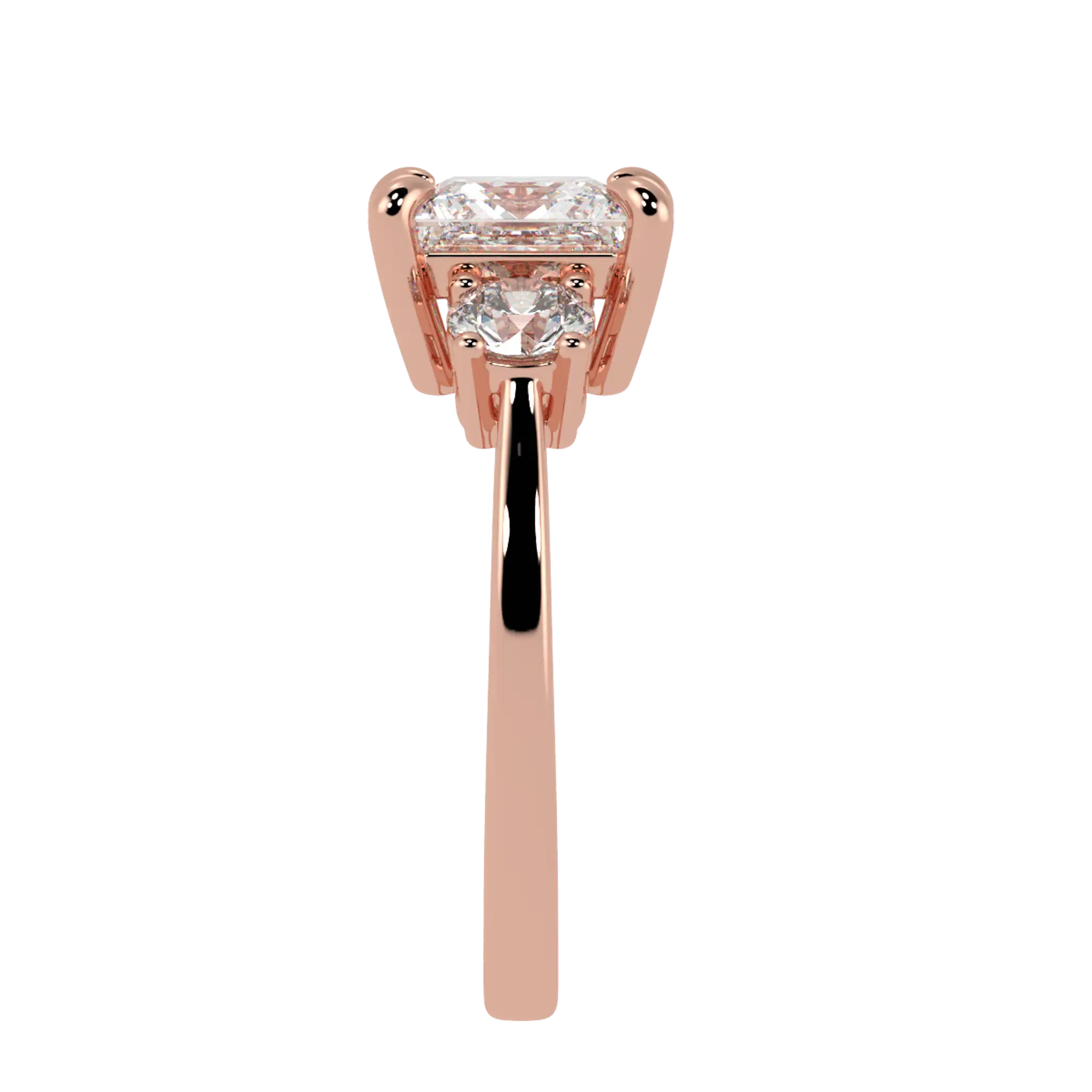 Selene 14K Rose Gold Three Stone Engagement Ring | Princess Shape
