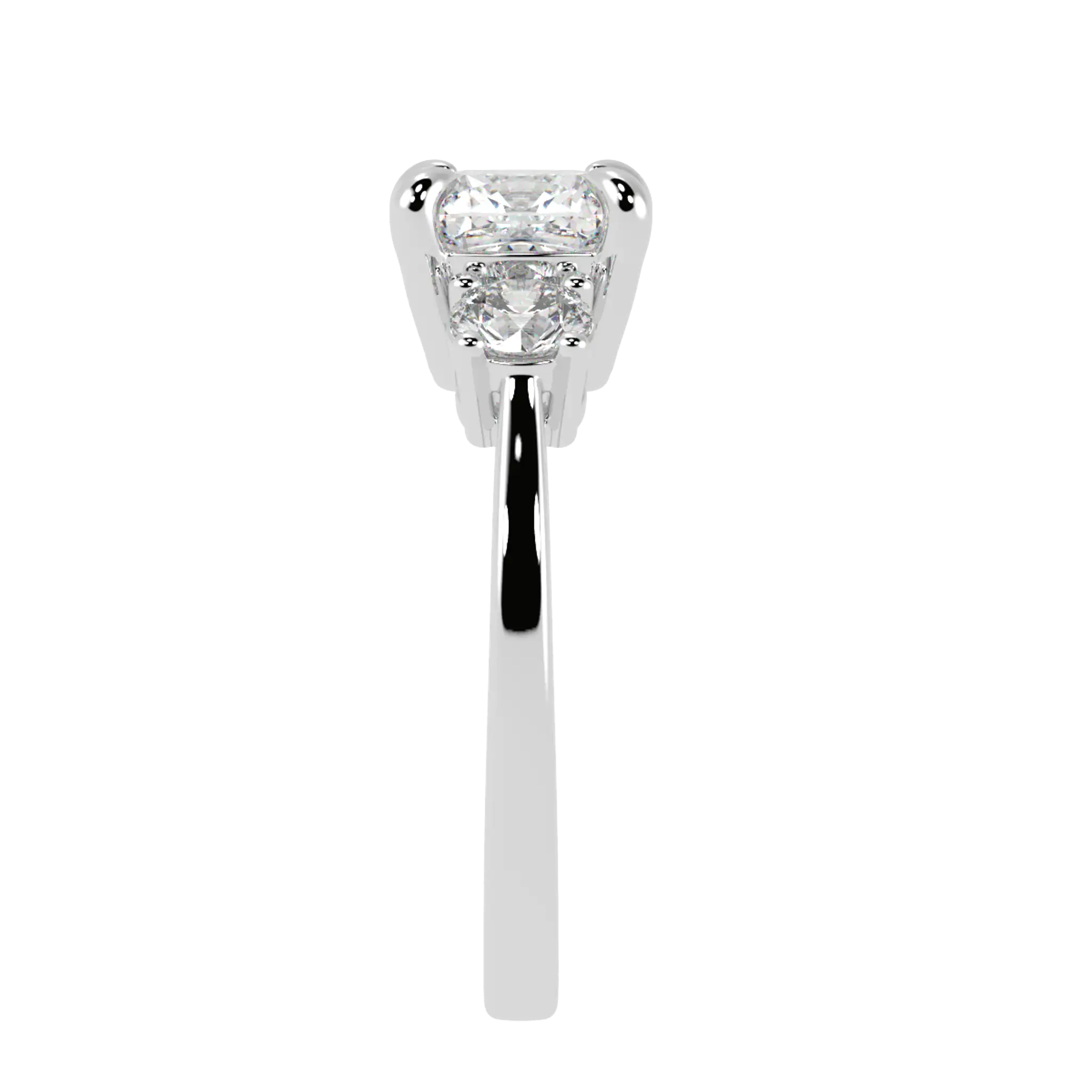 Selene 18K White Gold Three Stone Engagement Ring | Cushion Shape