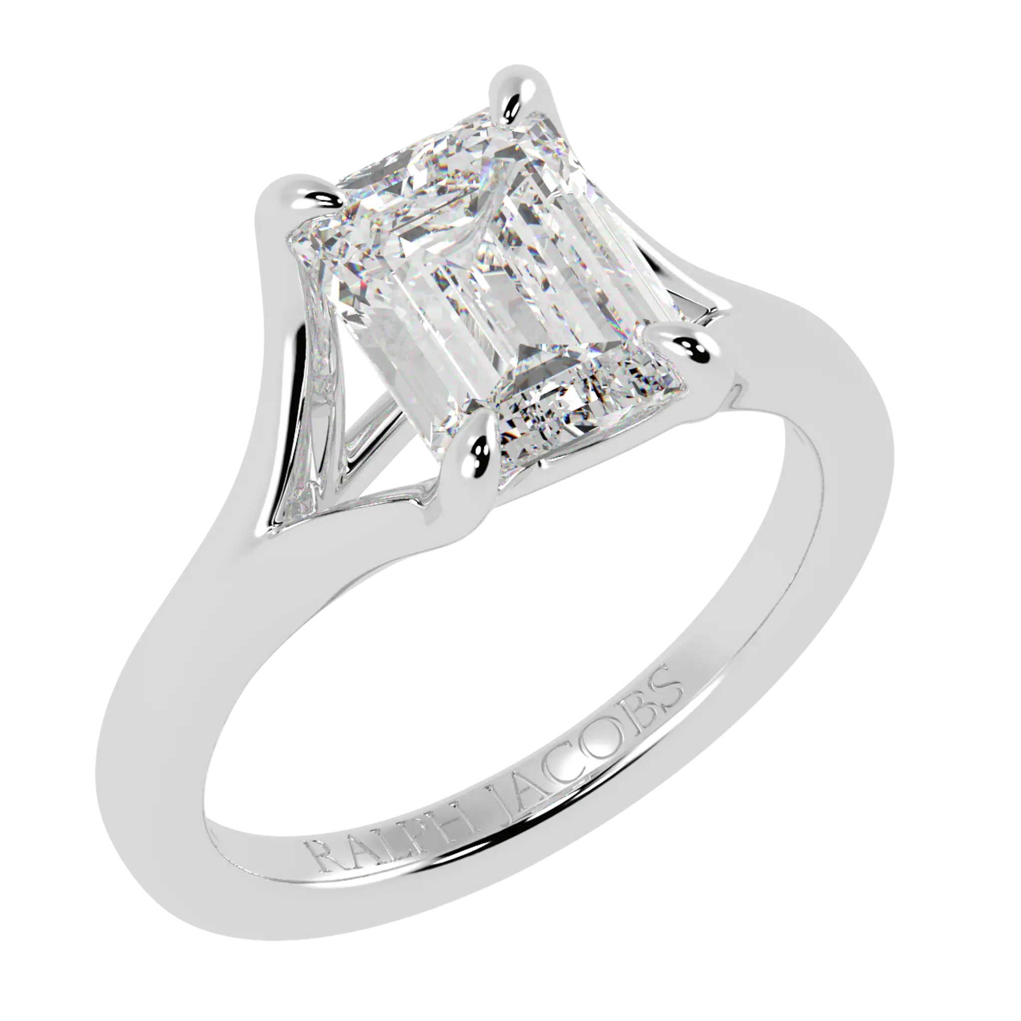 Poppy Platinum Solitaire Moissanite Engagement Ring | Emerald Shape