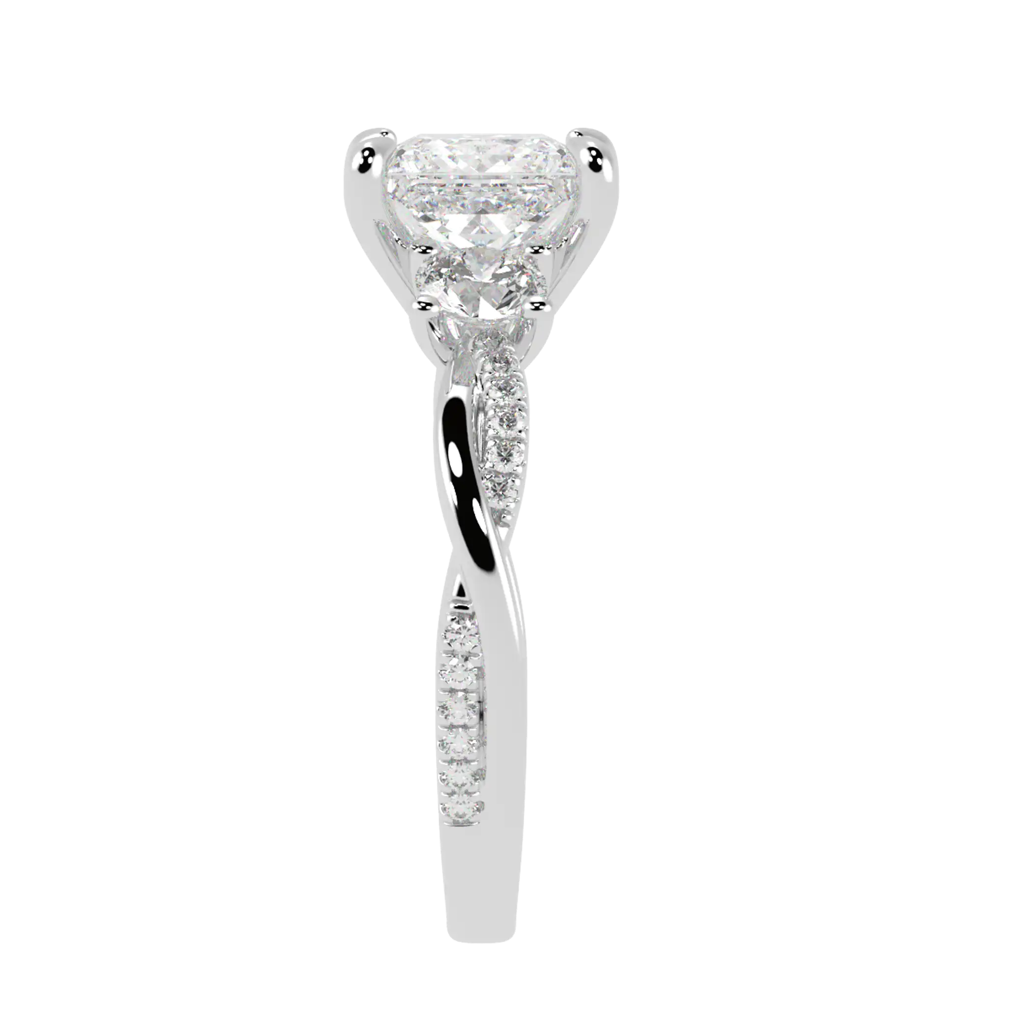 Jasmine 9K White Gold Three Stone Engagement Ring | Princess Shape