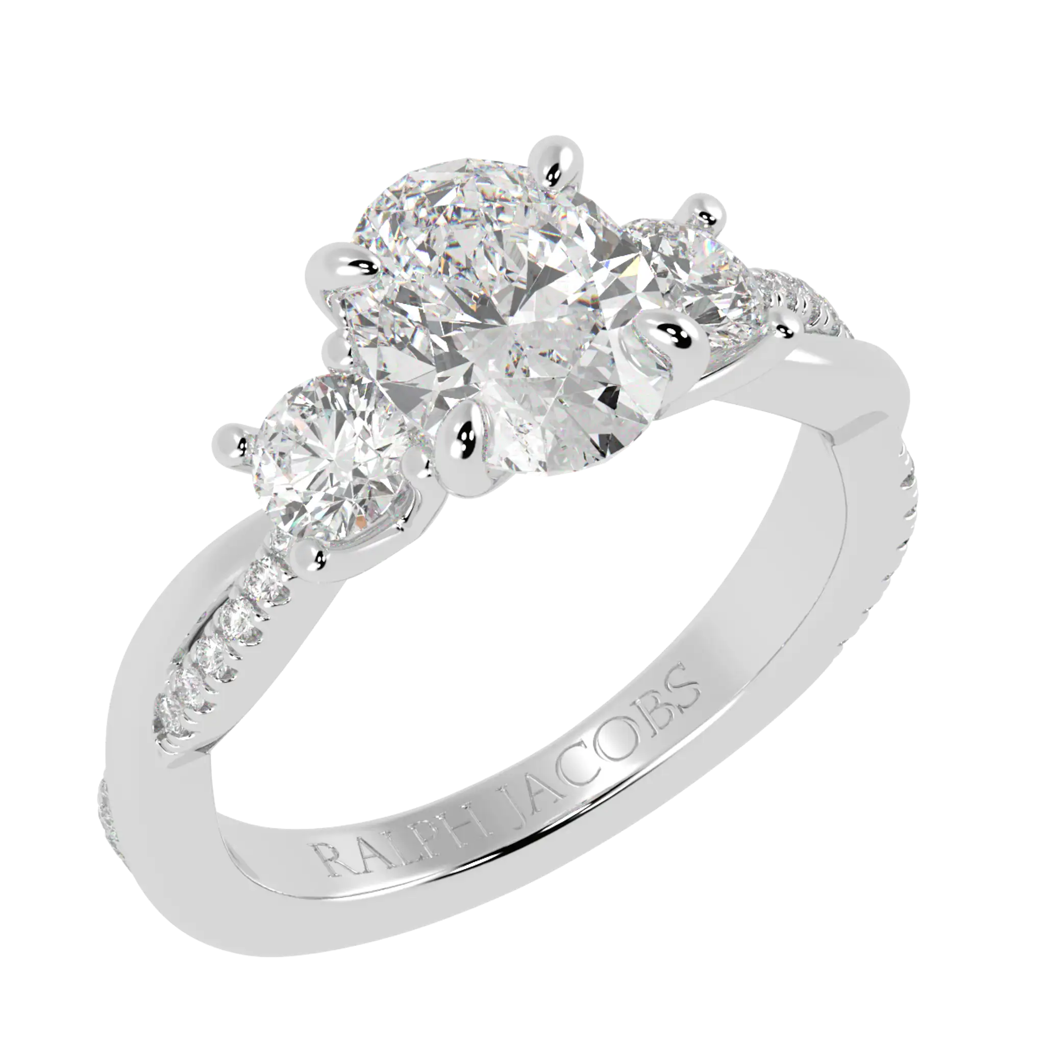 Jasmine 9K White Gold Three Stone Engagement Ring | Oval Shape
