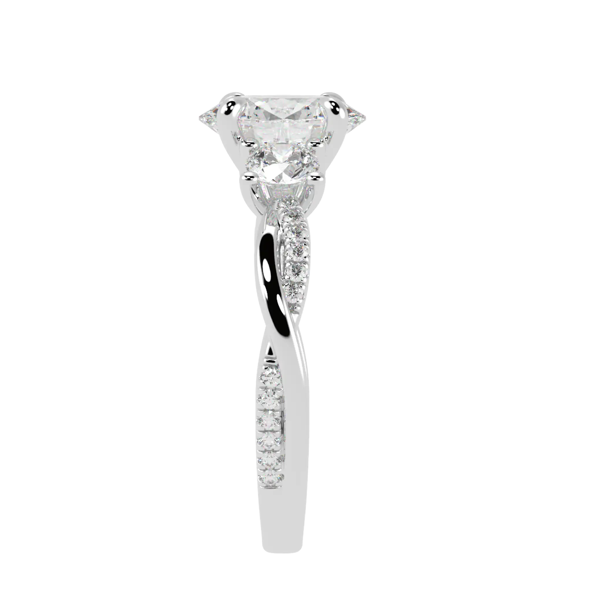 Jasmine 9K White Gold Three Stone Engagement Ring | Oval Shape