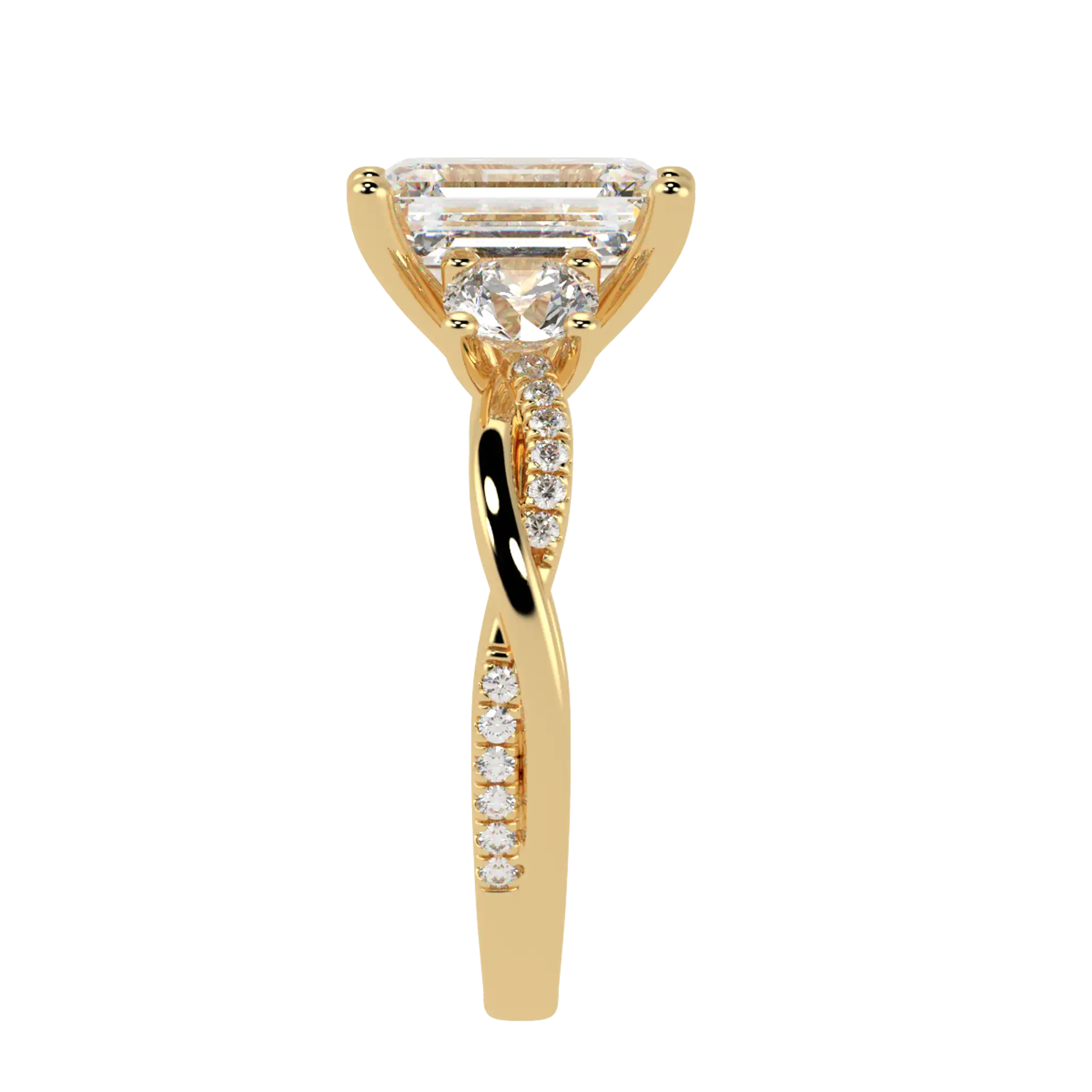 Jasmine 18K Yellow Gold Three Stone Engagement Ring | Emerald Shape