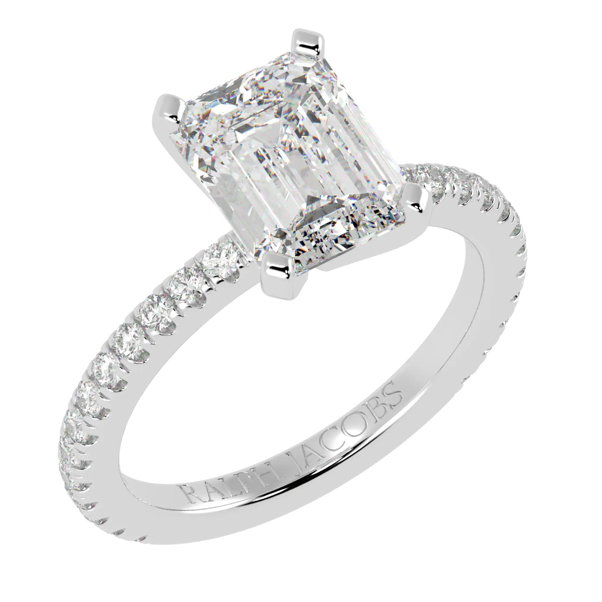 Nikki Platinum Accent Moissanite Engagement Rings | Emerald Shape