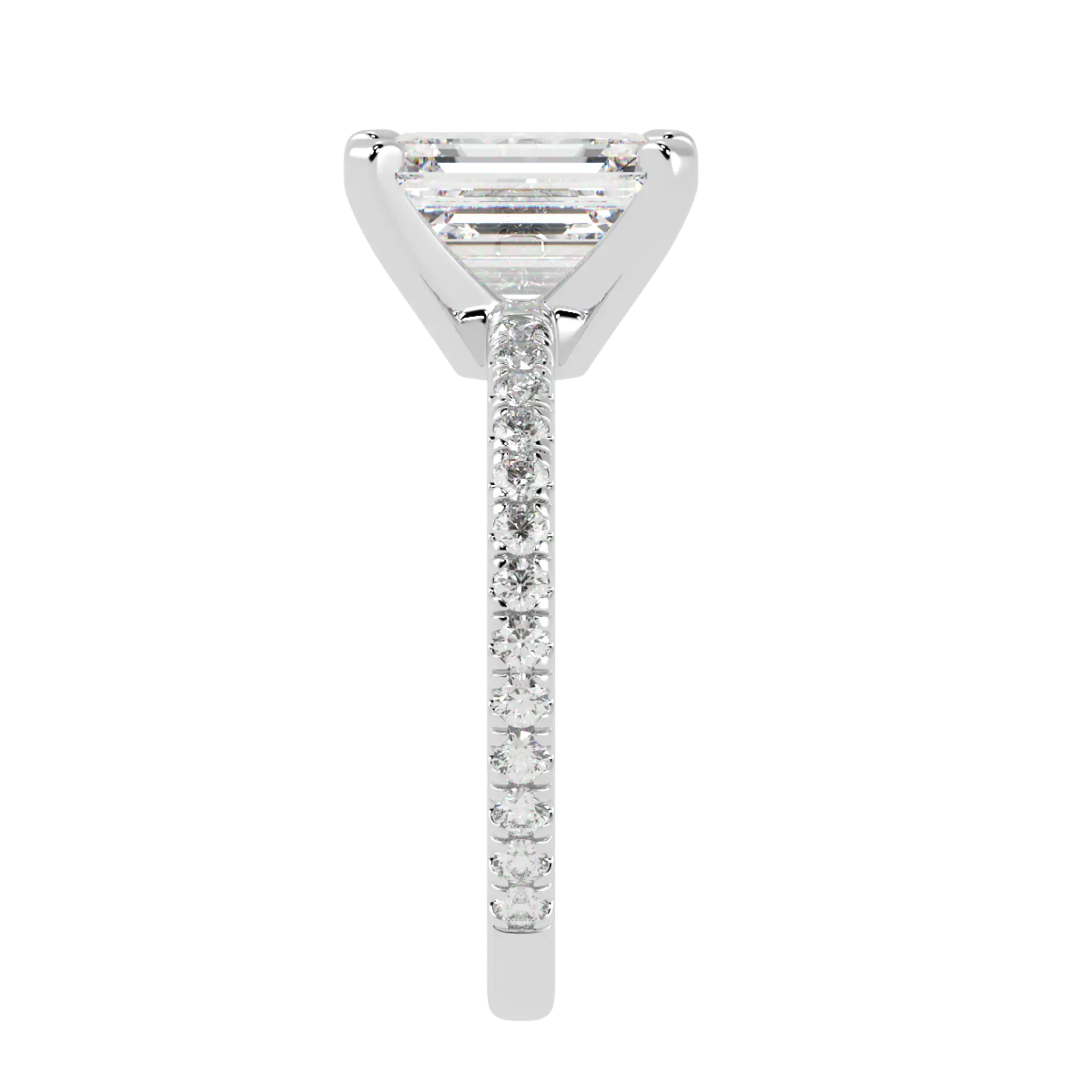 Nikki 18K White Gold Accent Moissanite Engagement Rings | Emerald Shape