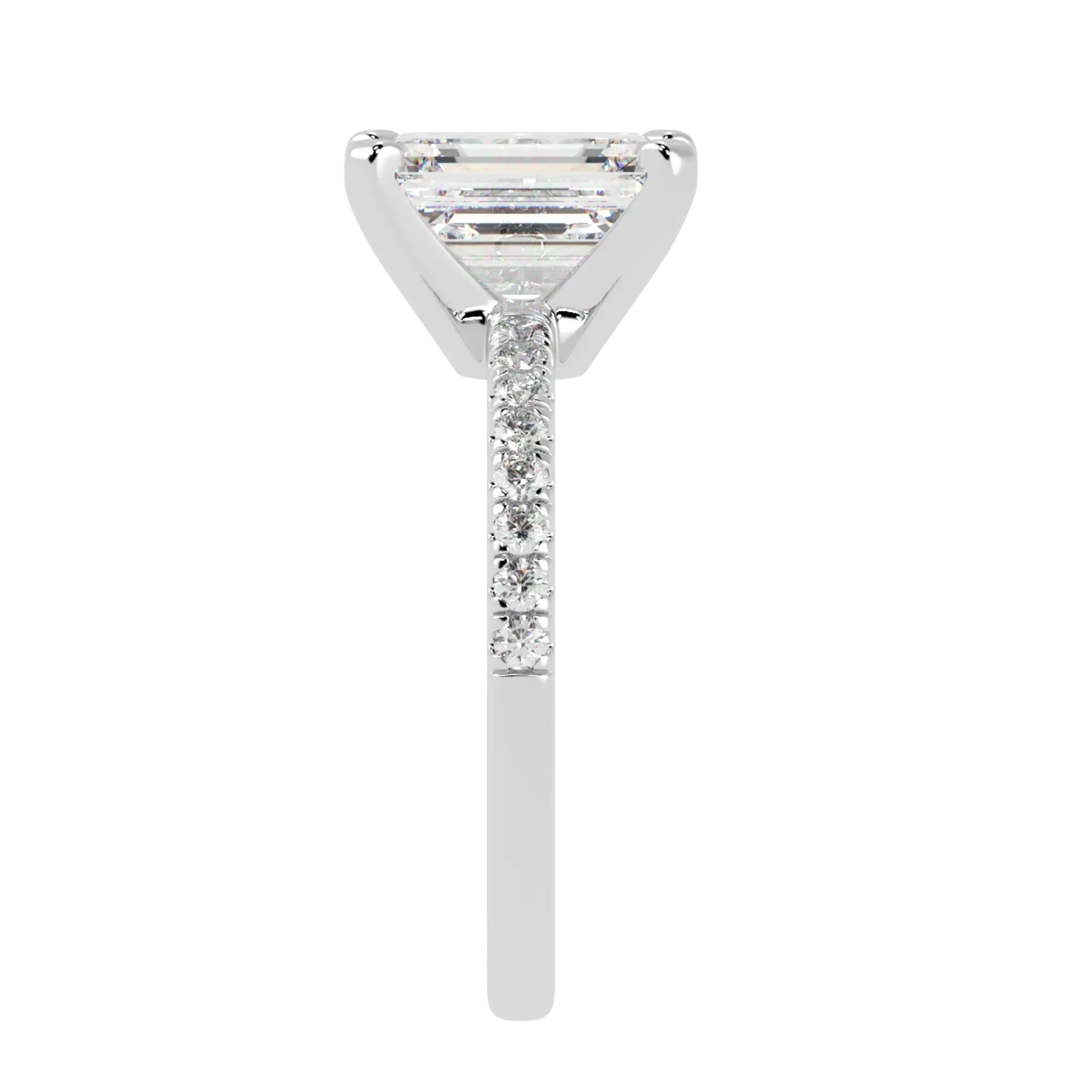 Nikki 18K White Gold Accent Moissanite Engagement Rings | Emerald Shape