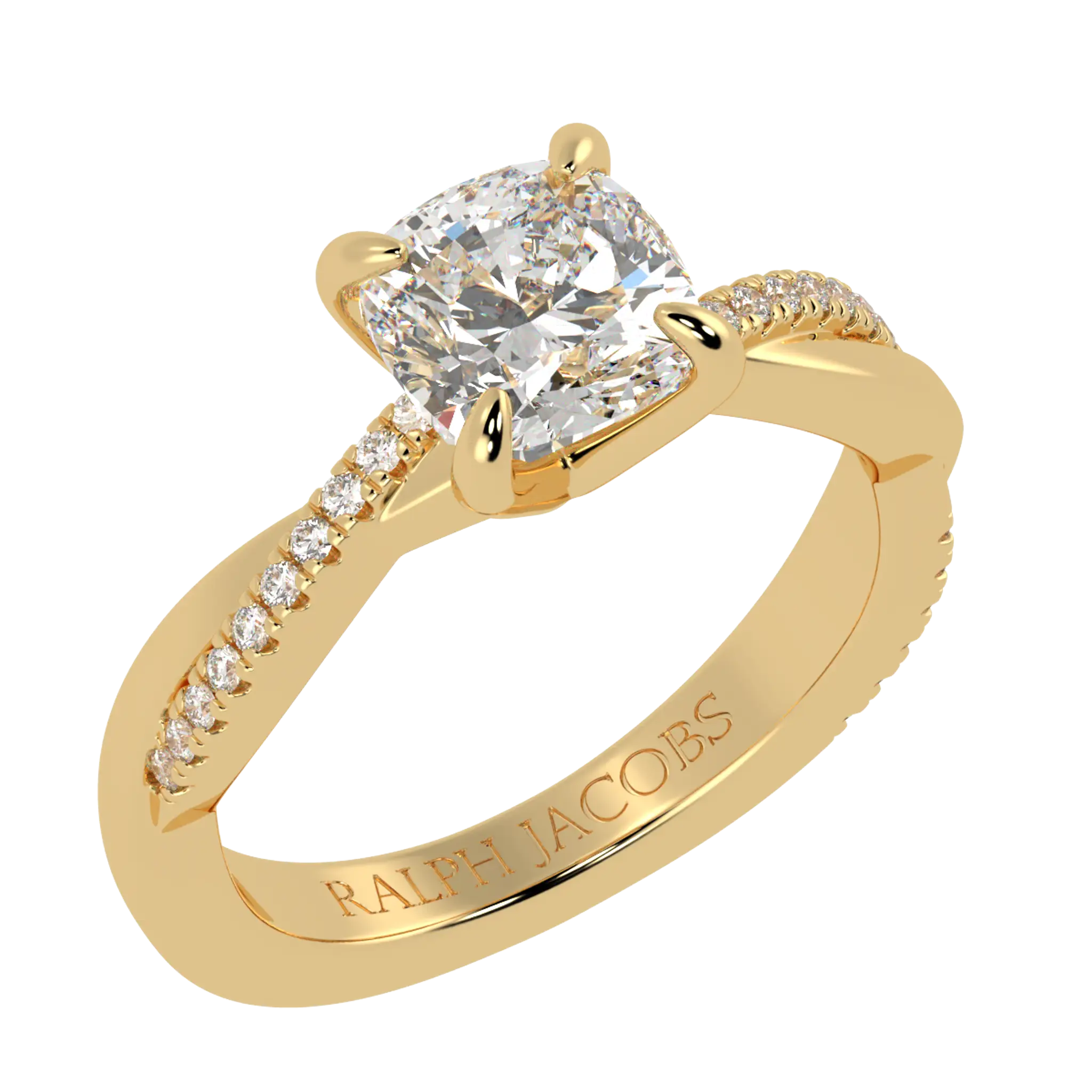 Jasmine 18K Yellow Gold Accent Engagement Ring | Cushion Shape