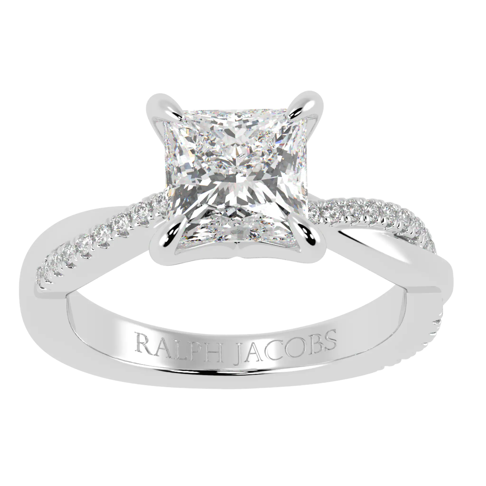 Jasmine 9K White Gold Accent Engagement Ring | Princess Shape