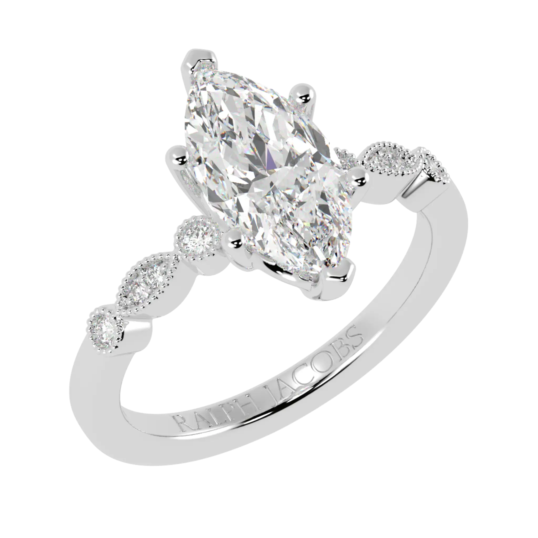 Chanel 9K White Gold Accent Stone Engagement Ring - Marquise Shape