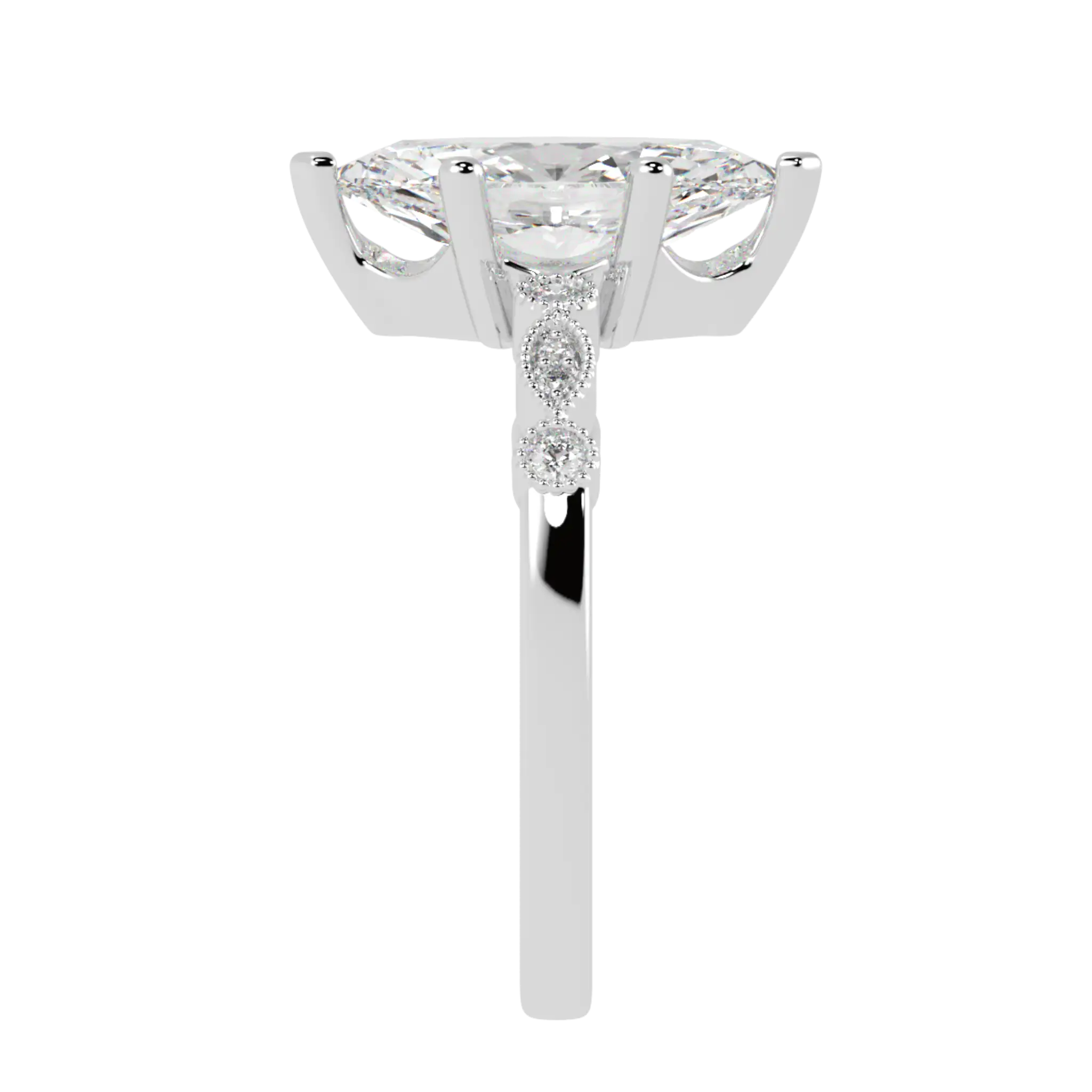 Chanel 9K White Gold Accent Stone Engagement Ring - Marquise Shape