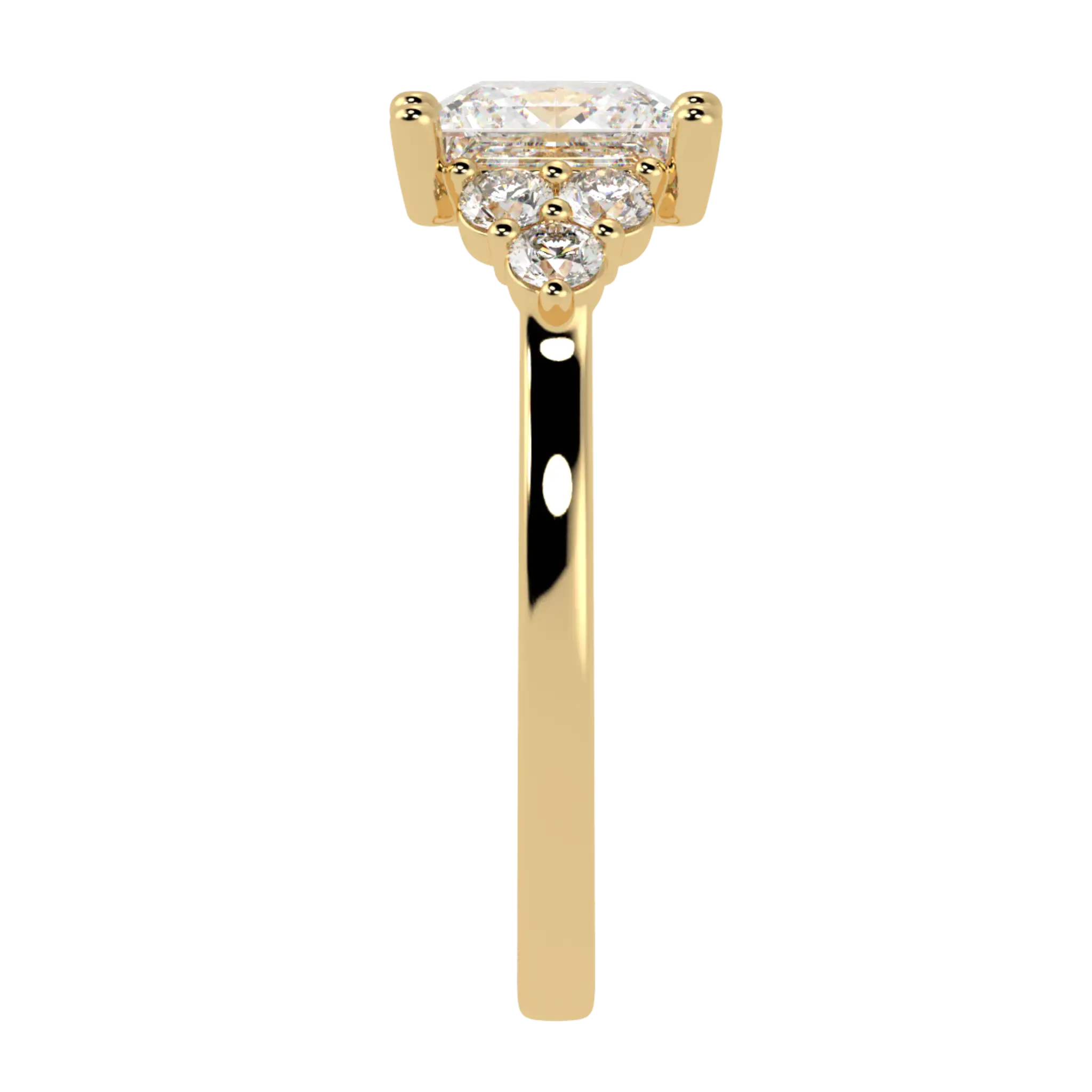 Carrie 18K Yellow Gold Side Stone Engagement Ring | Princess Shape