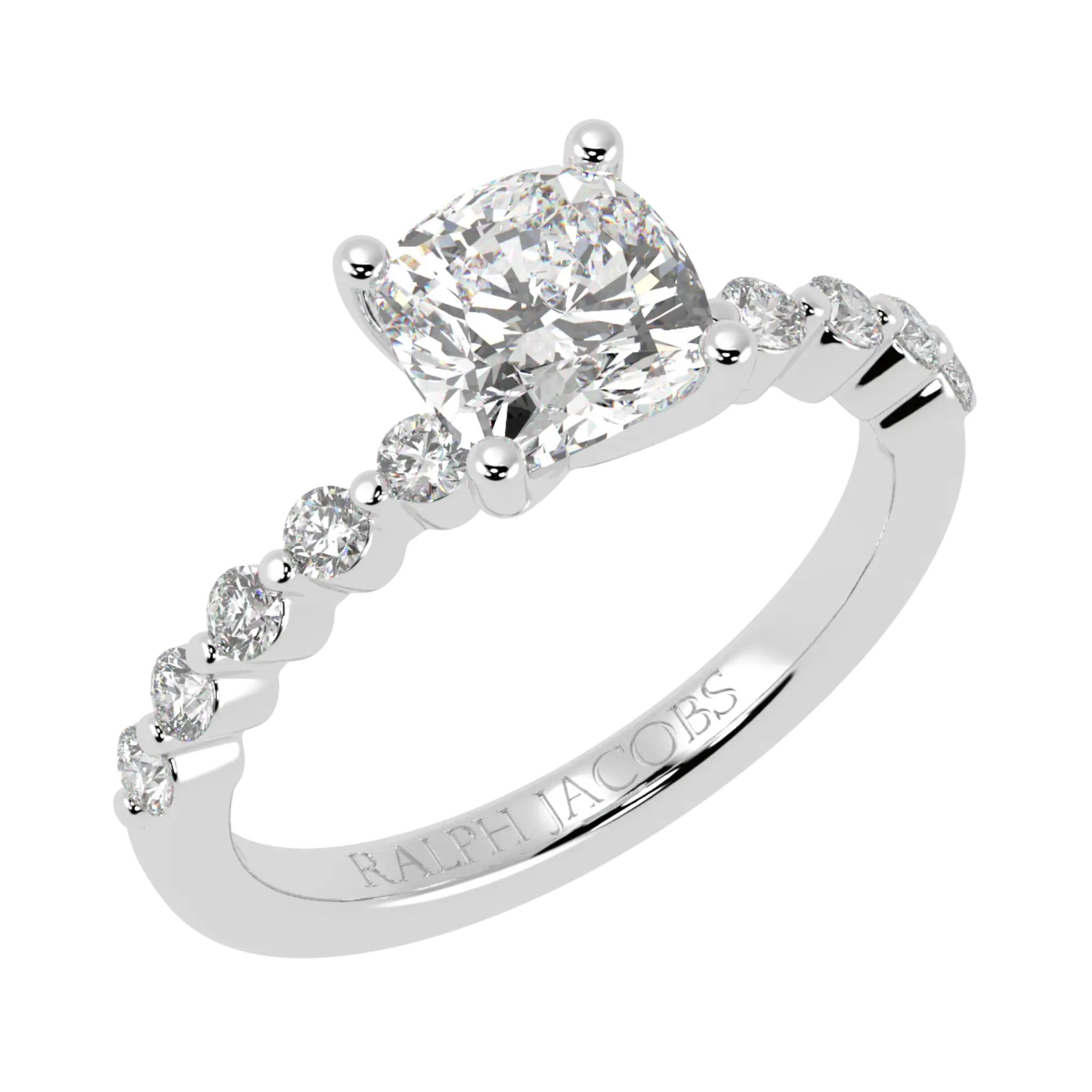Victoria 18K White Gold Accent Stone Engagement Ring | Cushion Shape