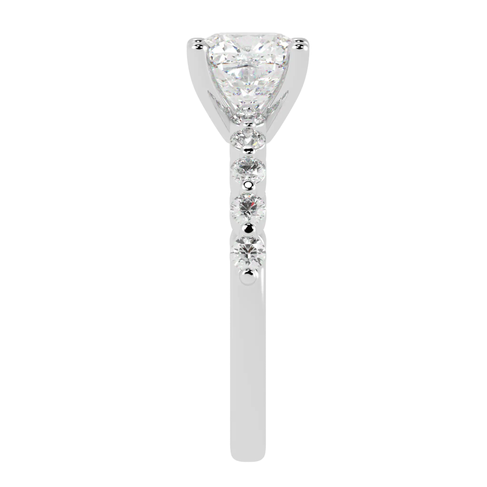 Victoria 18K White Gold Accent Stone Engagement Ring | Cushion Shape