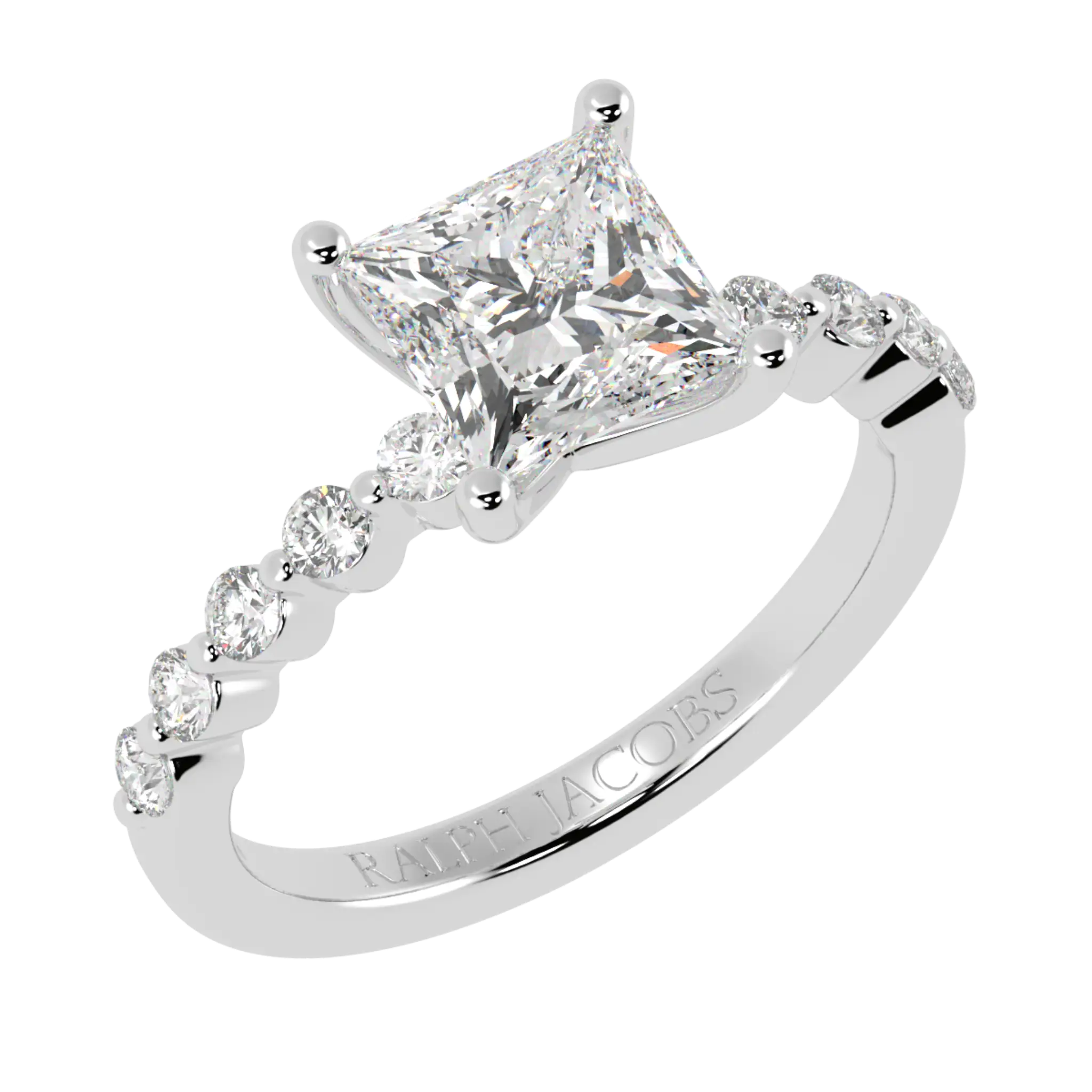 Victoria Platinum Accent Stone Engagement Ring | Princess Shape