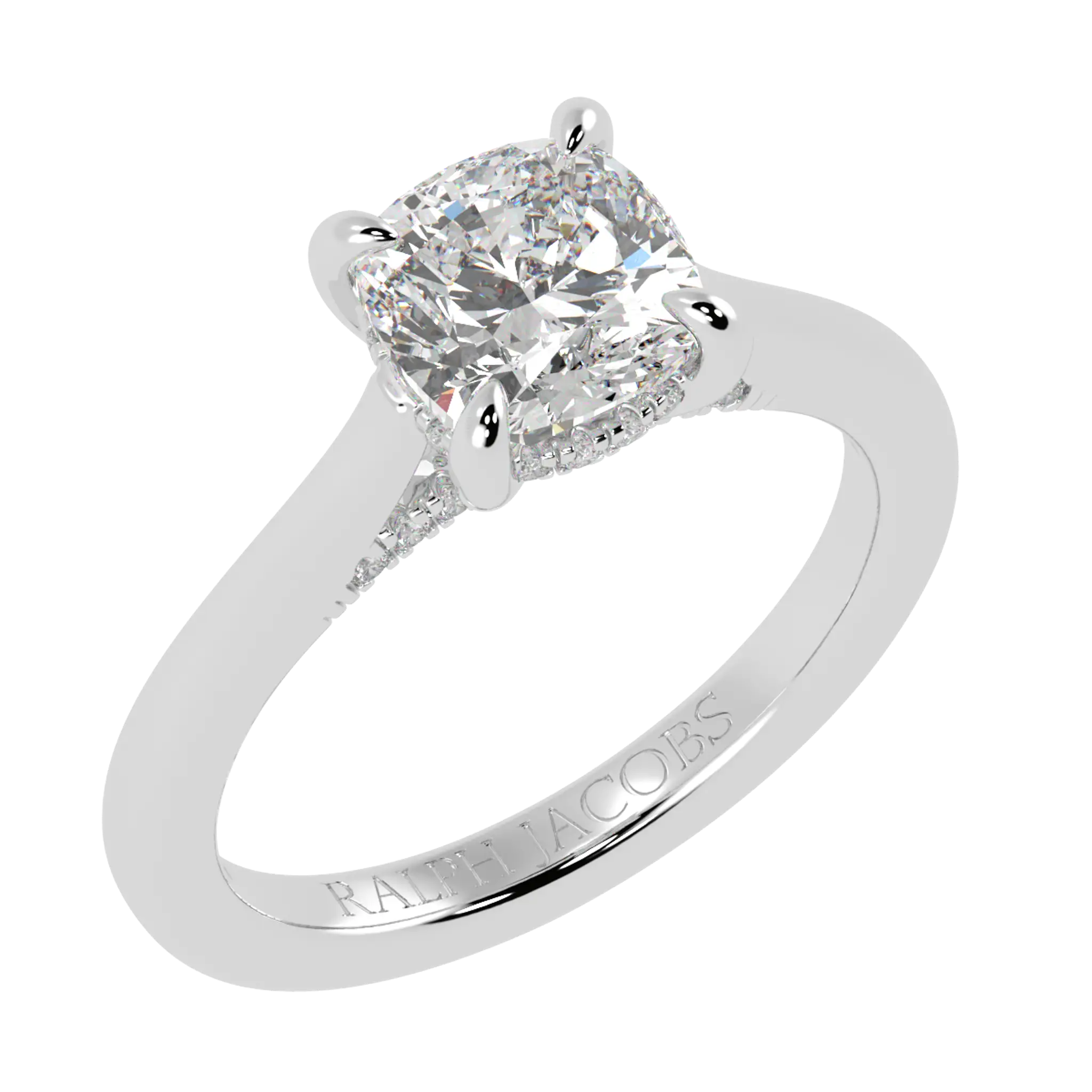 Arya 9K White Gold Hidden Halo Engagement Ring | Cushion Shape
