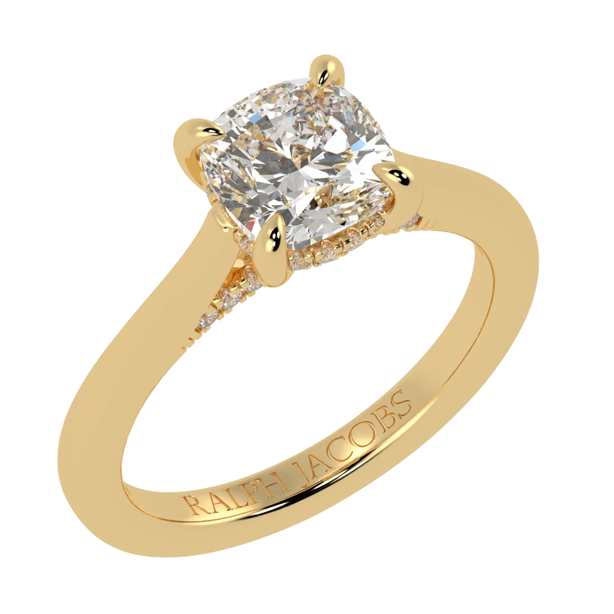 Arya 9K Yellow Gold Hidden Halo Engagement Ring | Cushion Shape