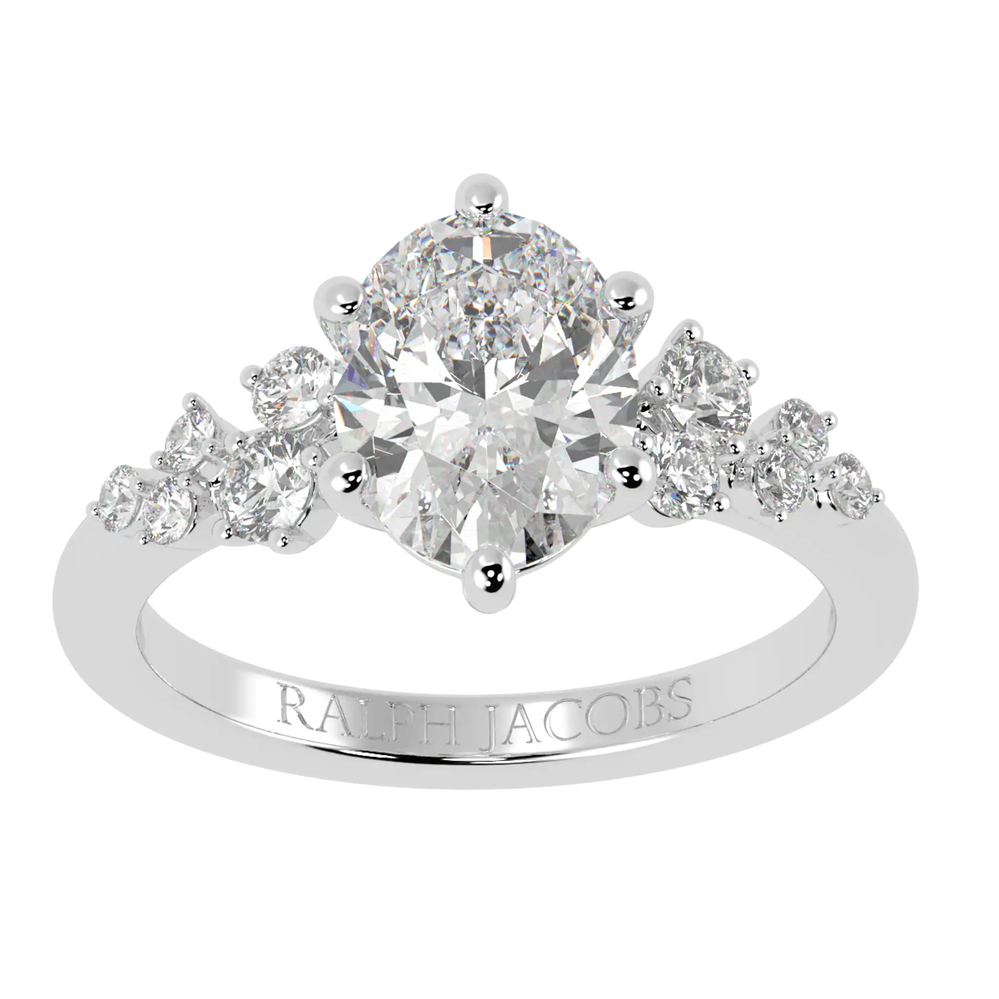 Aimee 9K White Gold Accent Stone Engagement Ring | Oval Shape