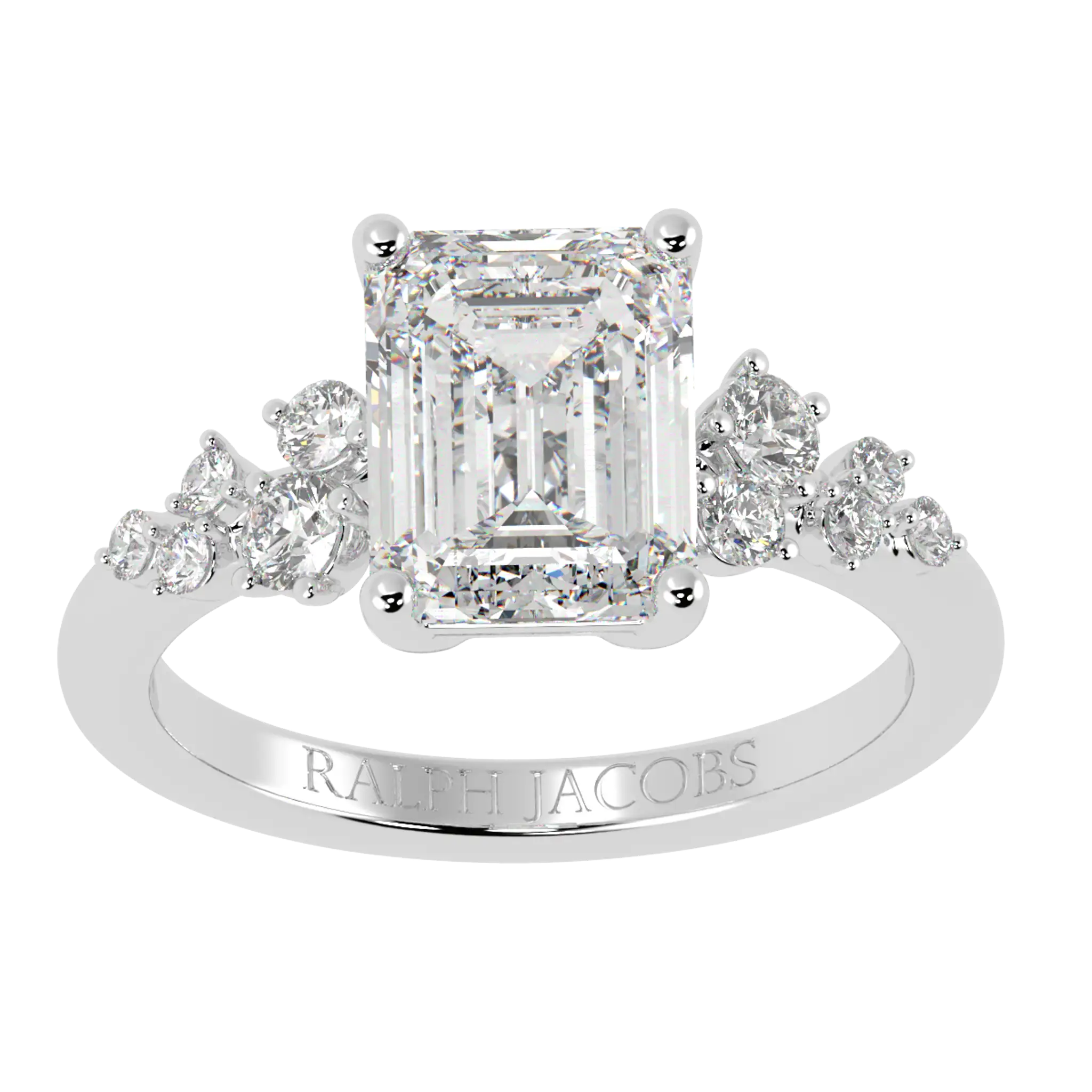 Aimee 9K White Gold Accent Stone Engagement Ring | Emerald Shape