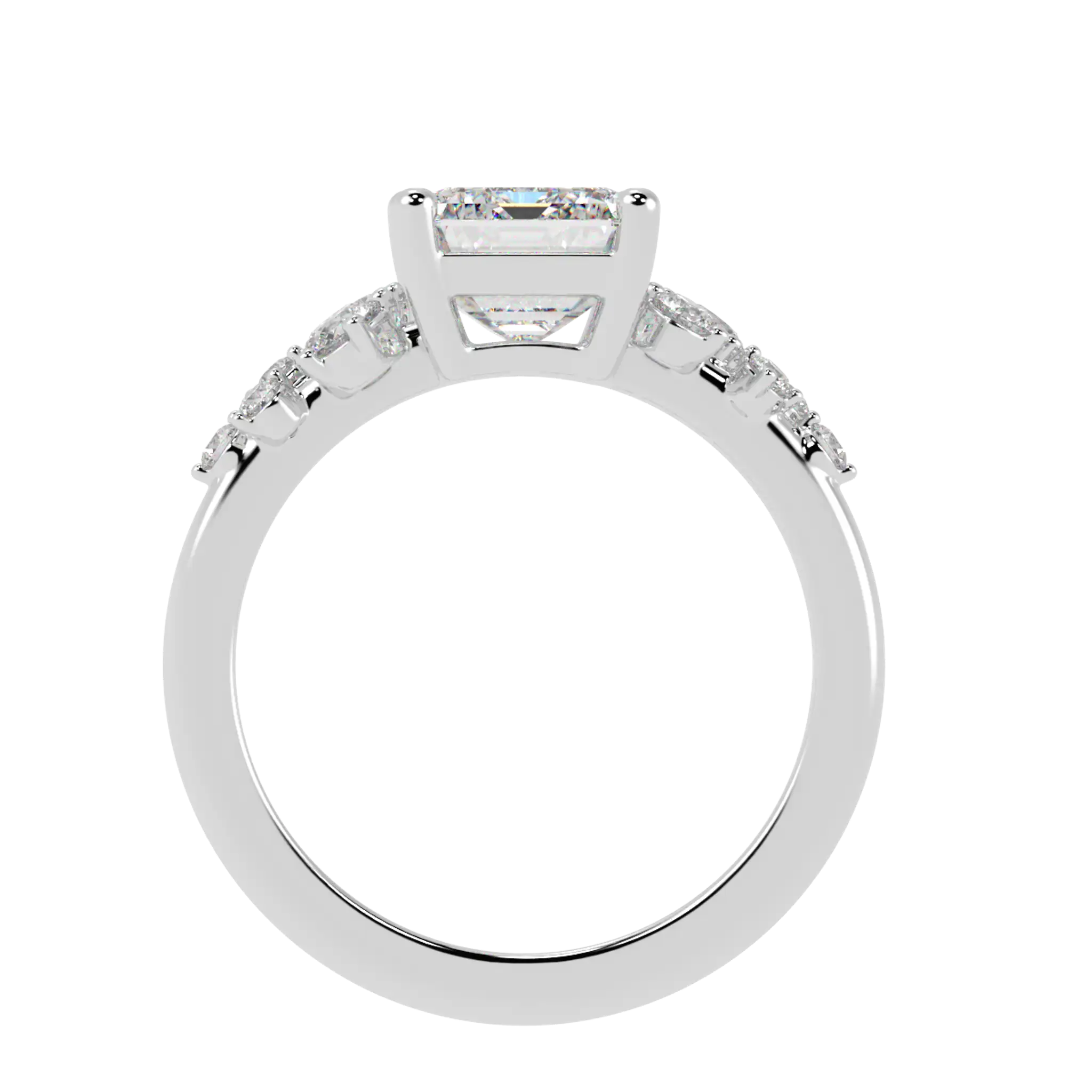 Aimee 9K White Gold Accent Stone Engagement Ring | Emerald Shape