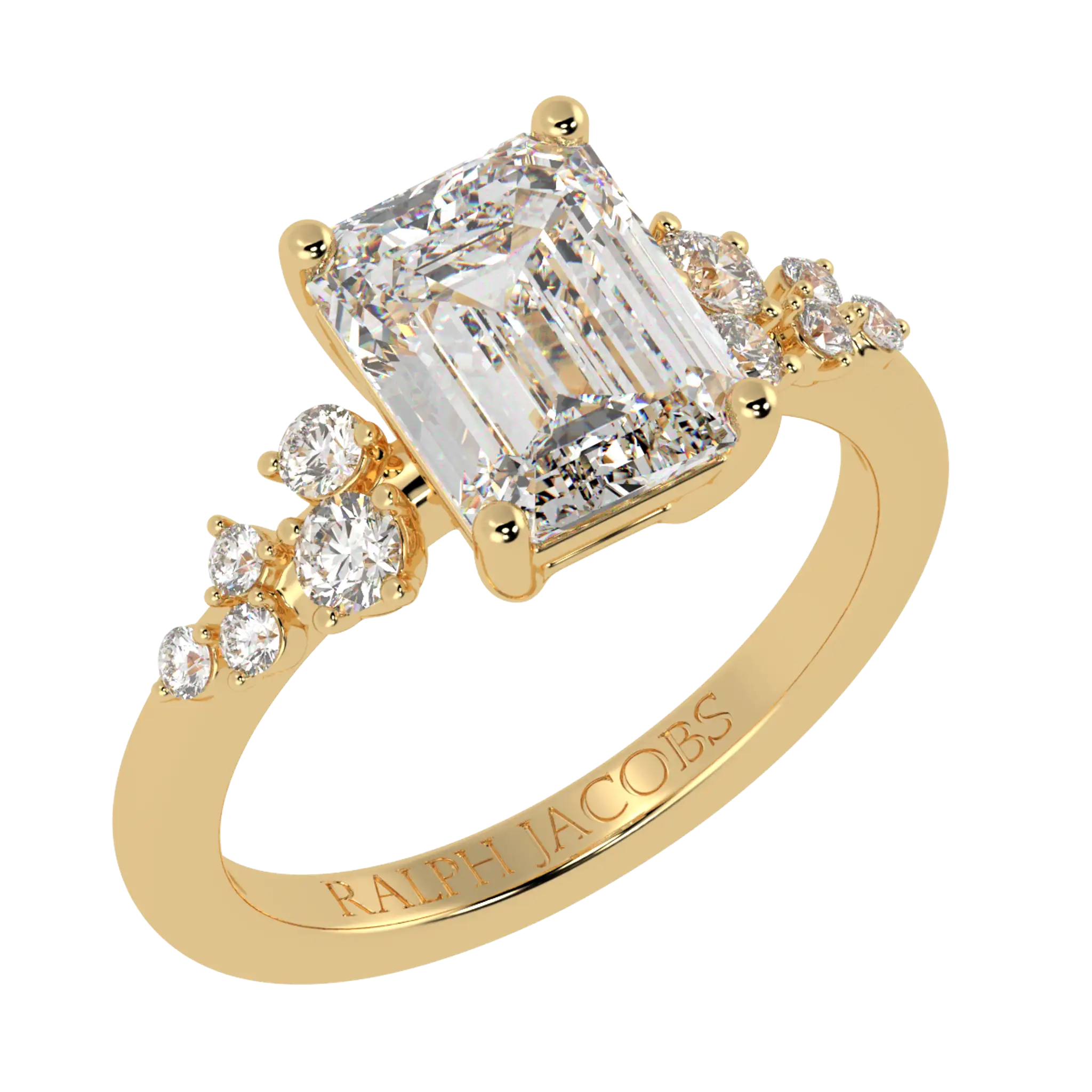Aimee 18K Yellow Gold Accent Stone Engagement Ring | Emerald Shape