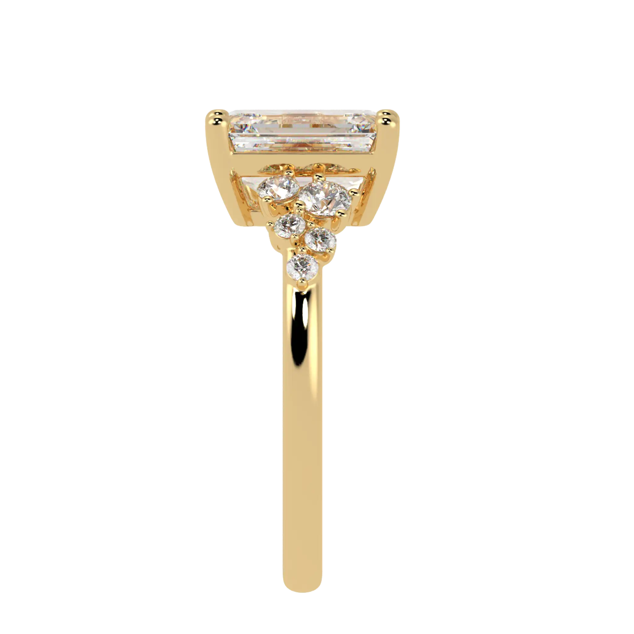 Aimee 18K Yellow Gold Accent Stone Engagement Ring | Emerald Shape