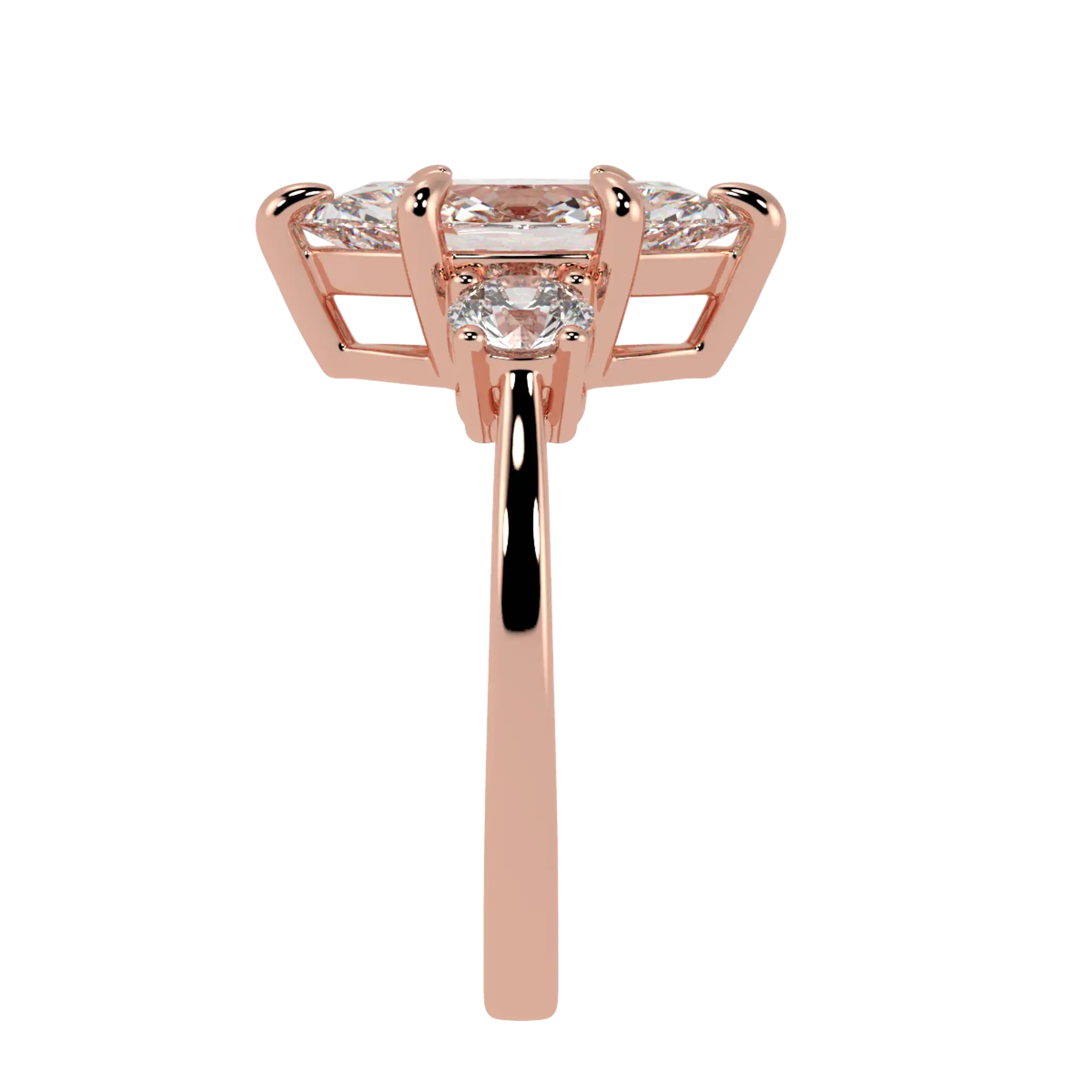 Selene 14K Rose Gold Three Stone Moissanite Engagement Ring | Marquise Shape