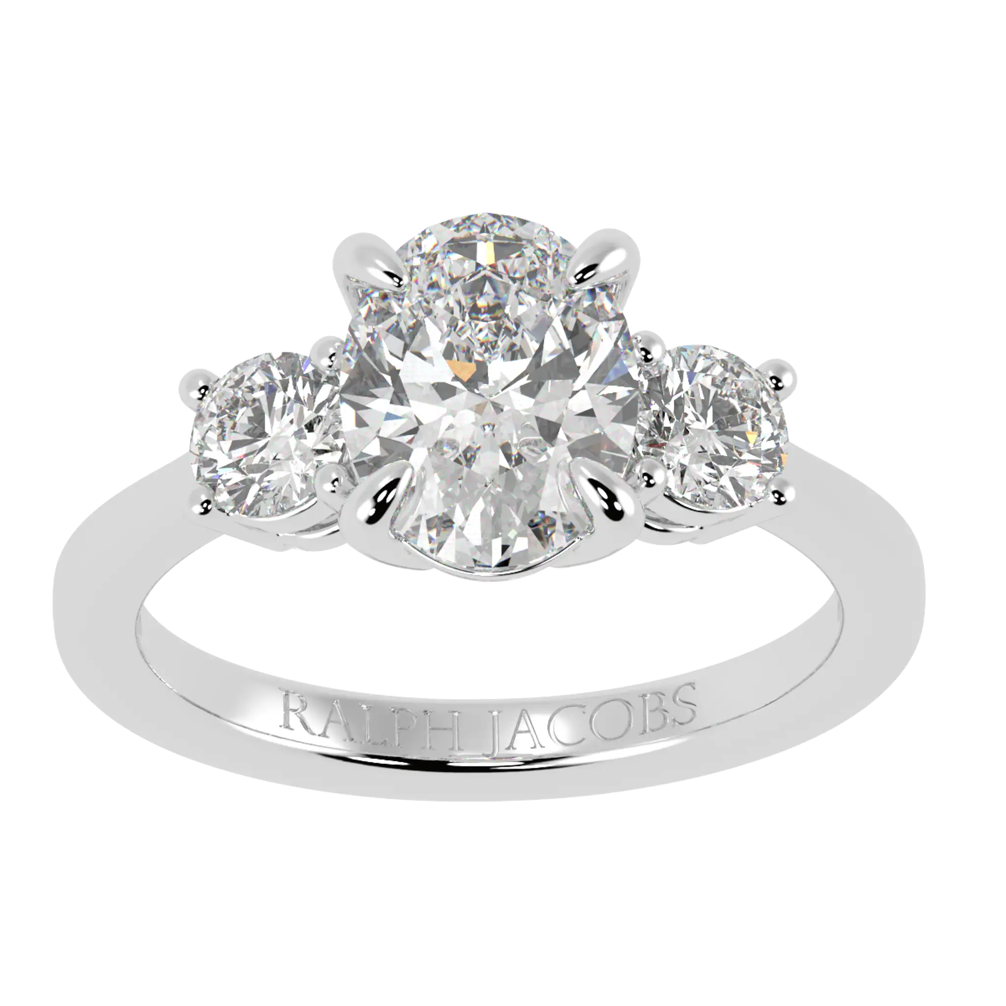 Selene 9K White Gold Three Stone Engagement Ring | Oval Shape