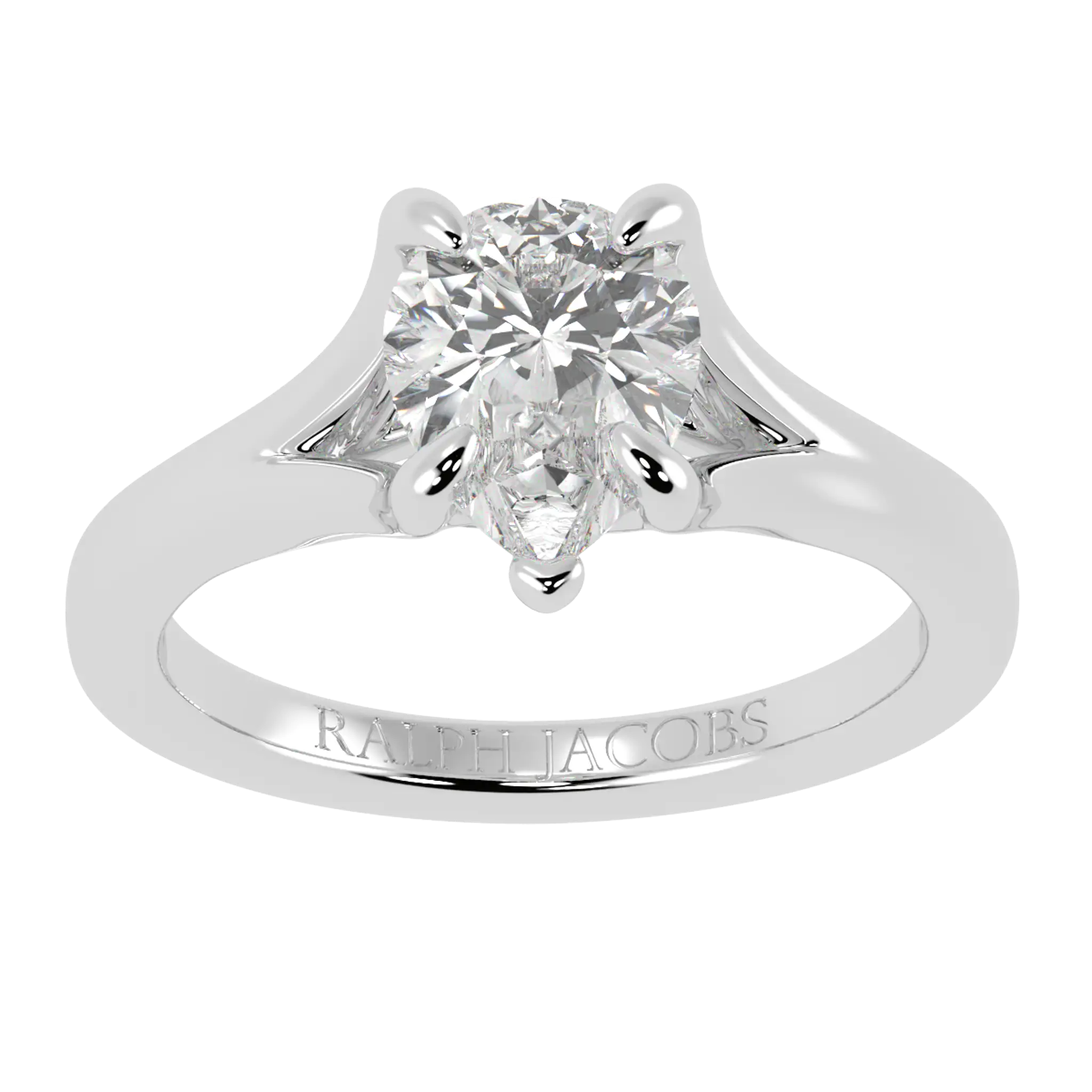 Poppy Platinum Solitaire Moissanite Engagement Ring | Pear Shape