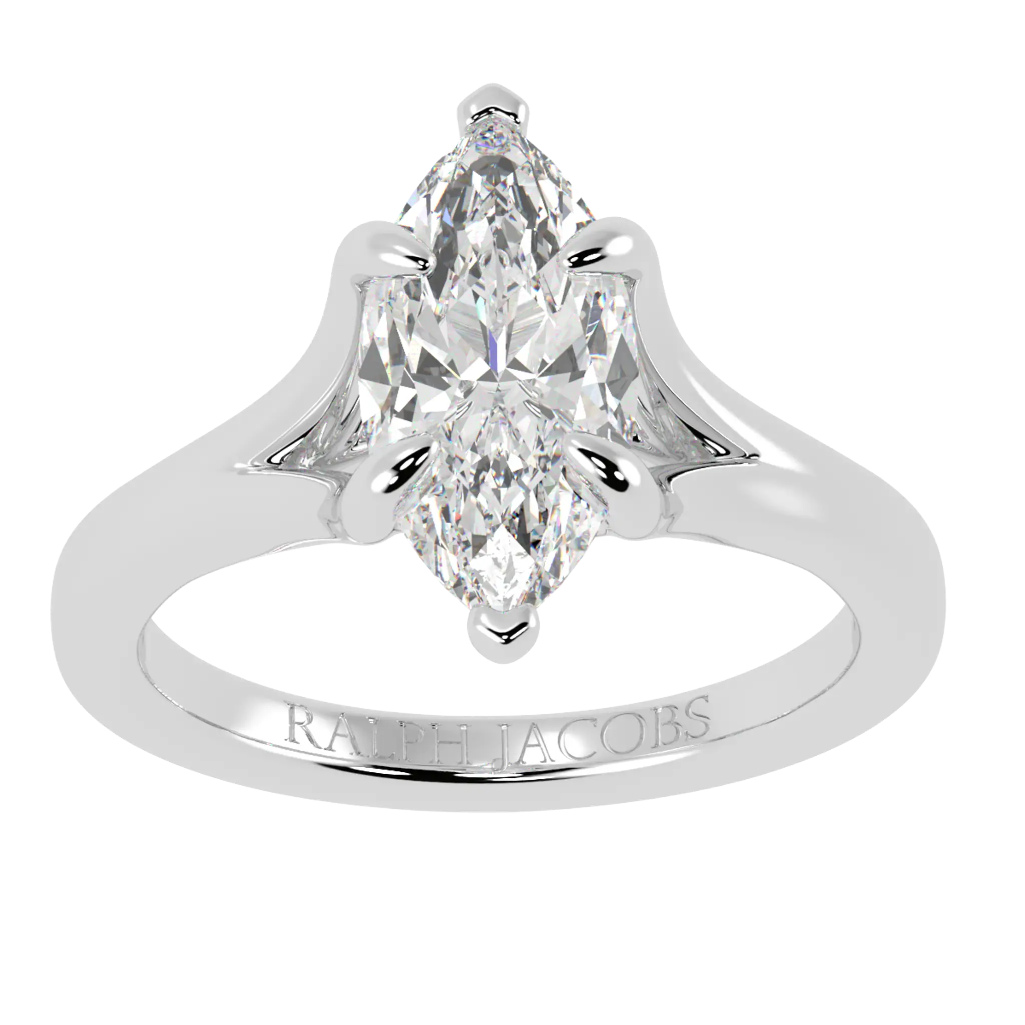 Poppy 9K White Gold Solitaire Moissanite Engagement Ring | Marquise Shape
