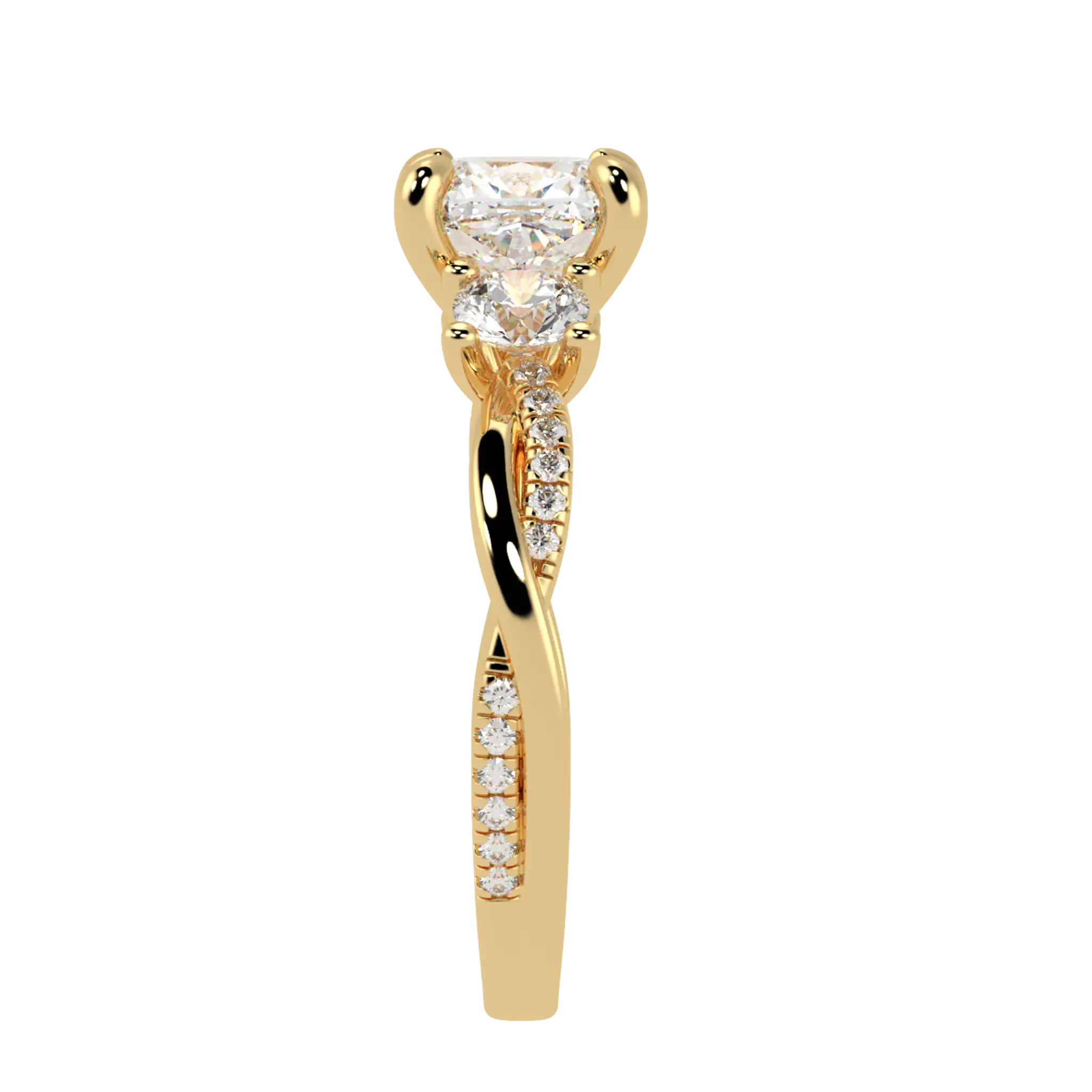 Jasmine 9K Yellow Gold Three Stone Engagement Ring | Cushion Shape