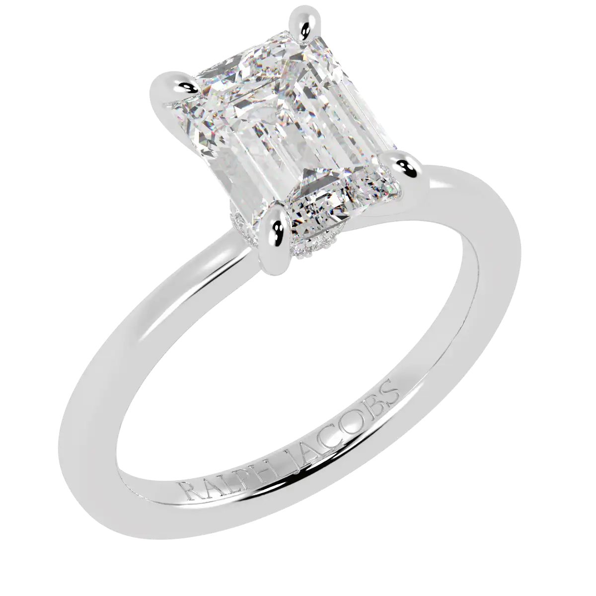 Raylee 18K White Gold Hidden Halo Engagement Ring | Emerald Shape