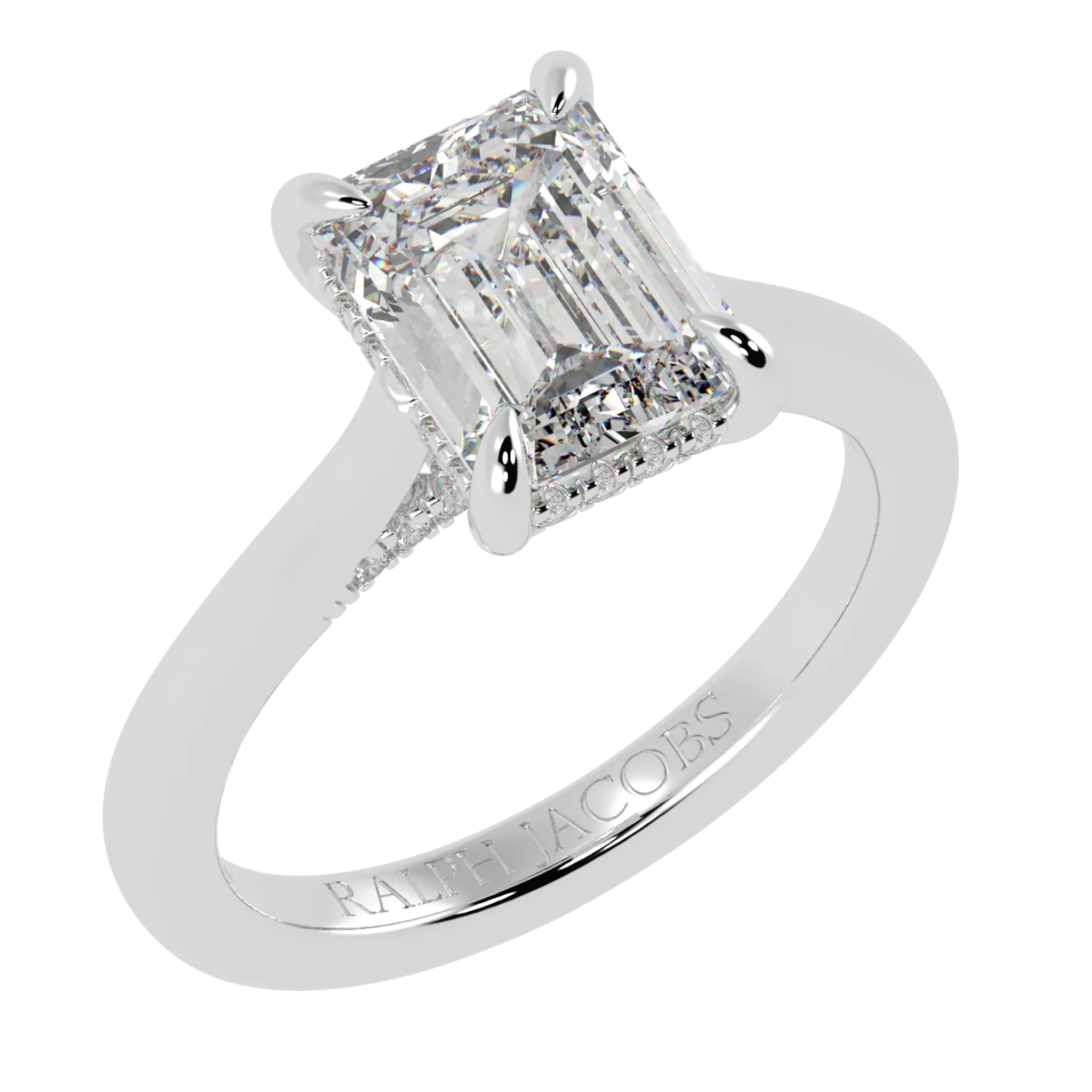 Arya 18K White Gold Hidden Halo Engagement Ring | Emerald Shape