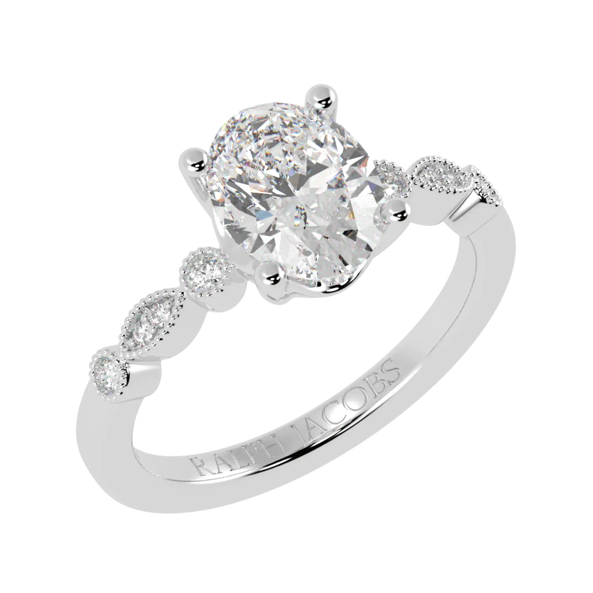 Chanel 9K White Gold Accent Stone Engagement Ring - Oval Shape