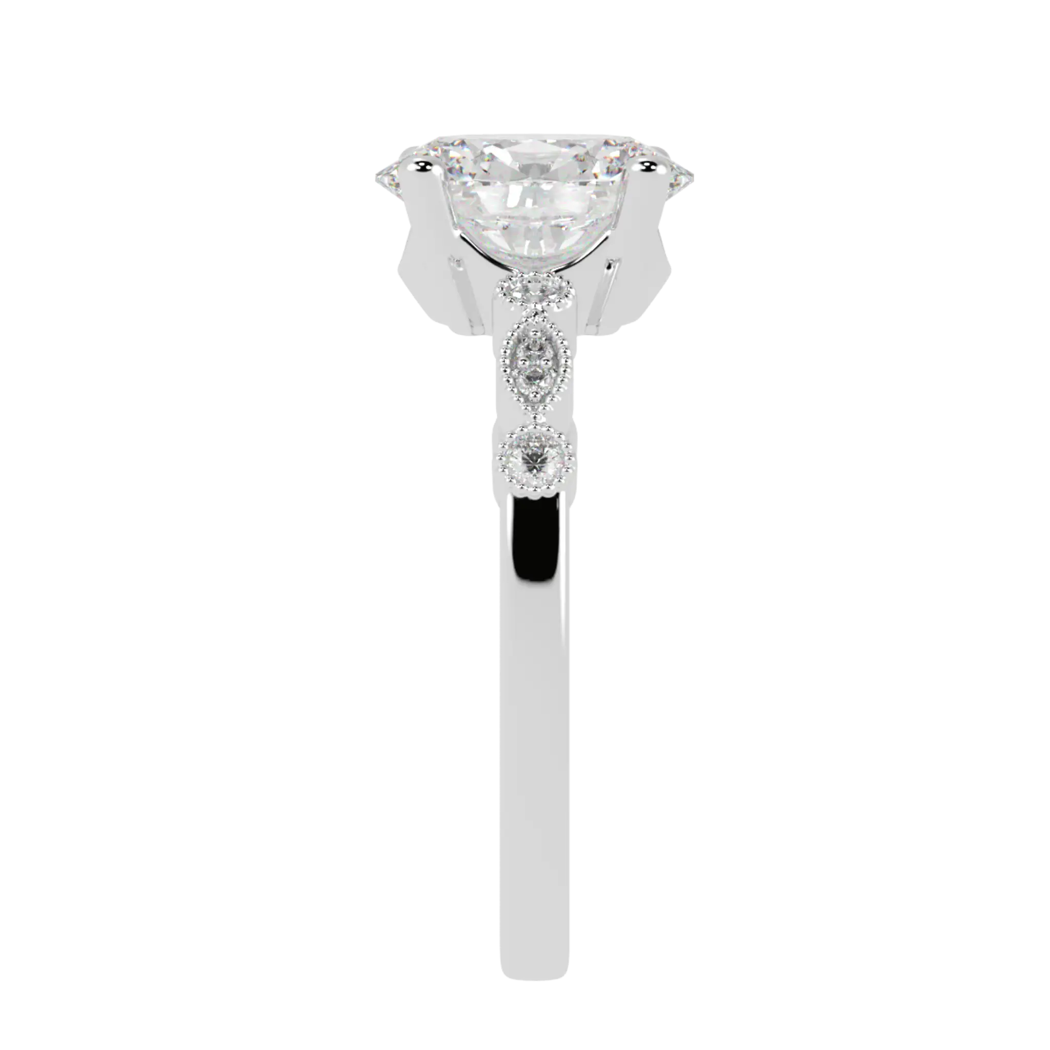 Chanel 9K White Gold Accent Stone Engagement Ring - Oval Shape
