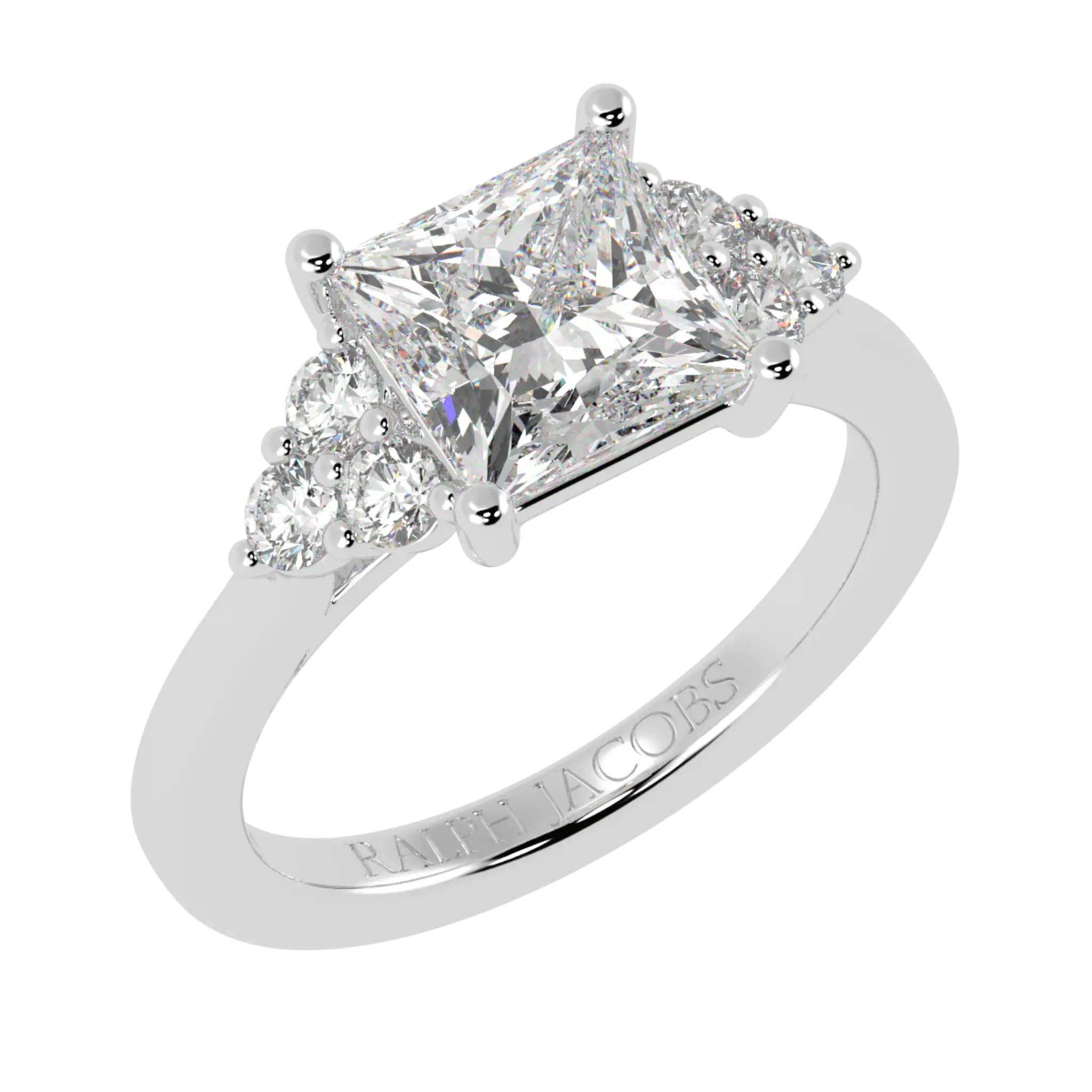 Carrie 9K White Gold Side Stone Engagement Ring | Princess Shape