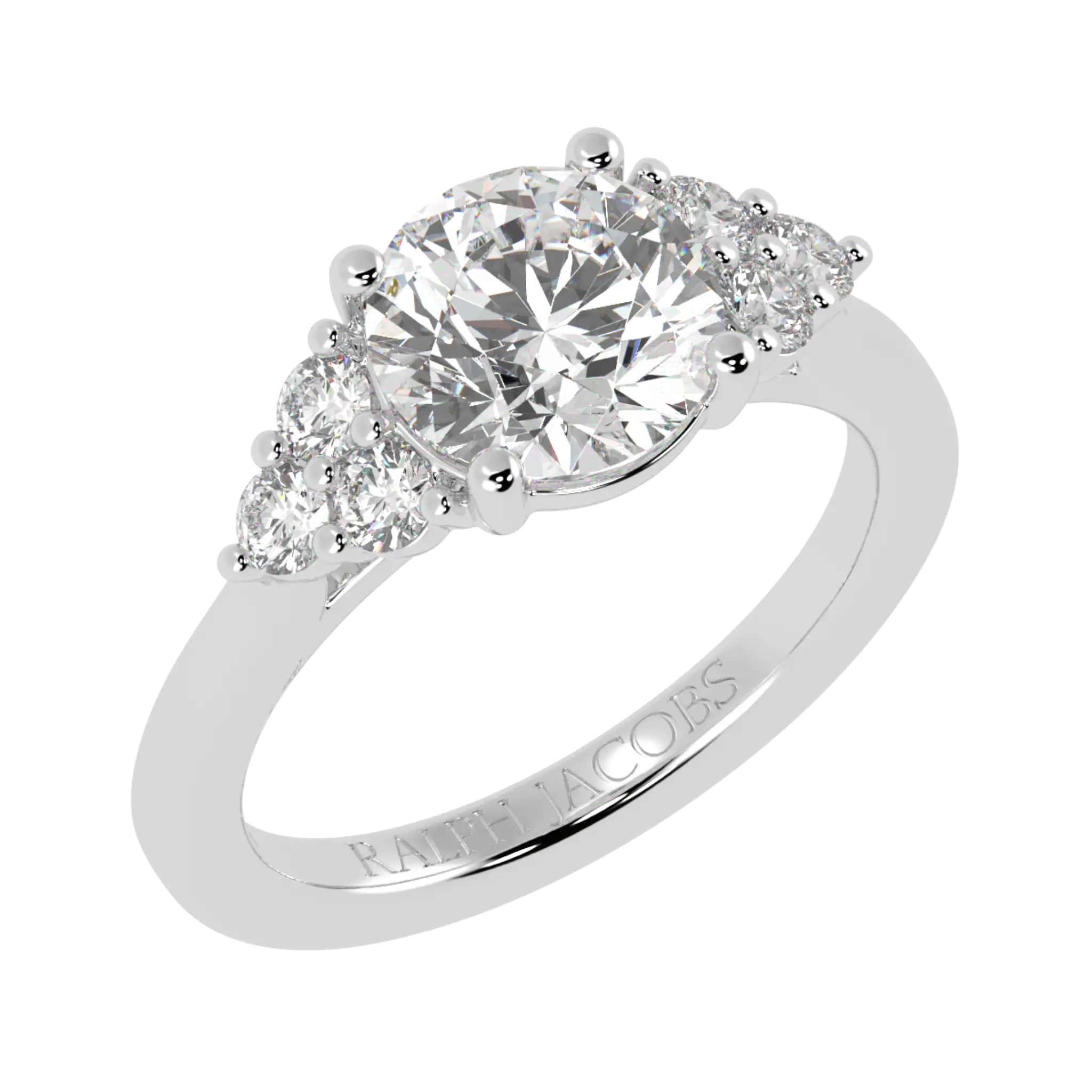 Carrie 18K White Gold Side Stone Engagement Ring
