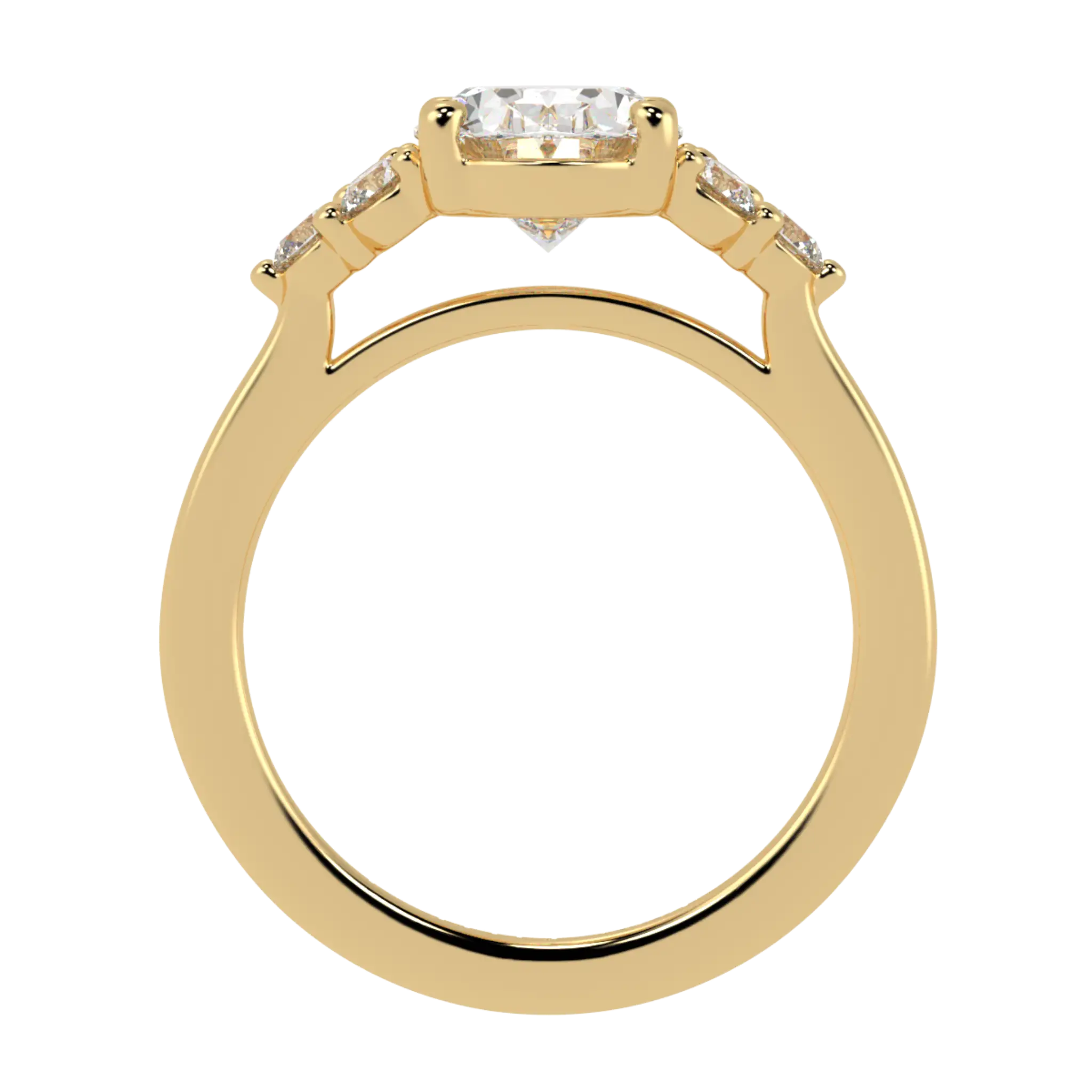 Carrie 9K Yellow Gold Side Stone Engagement Ring | Oval Shape