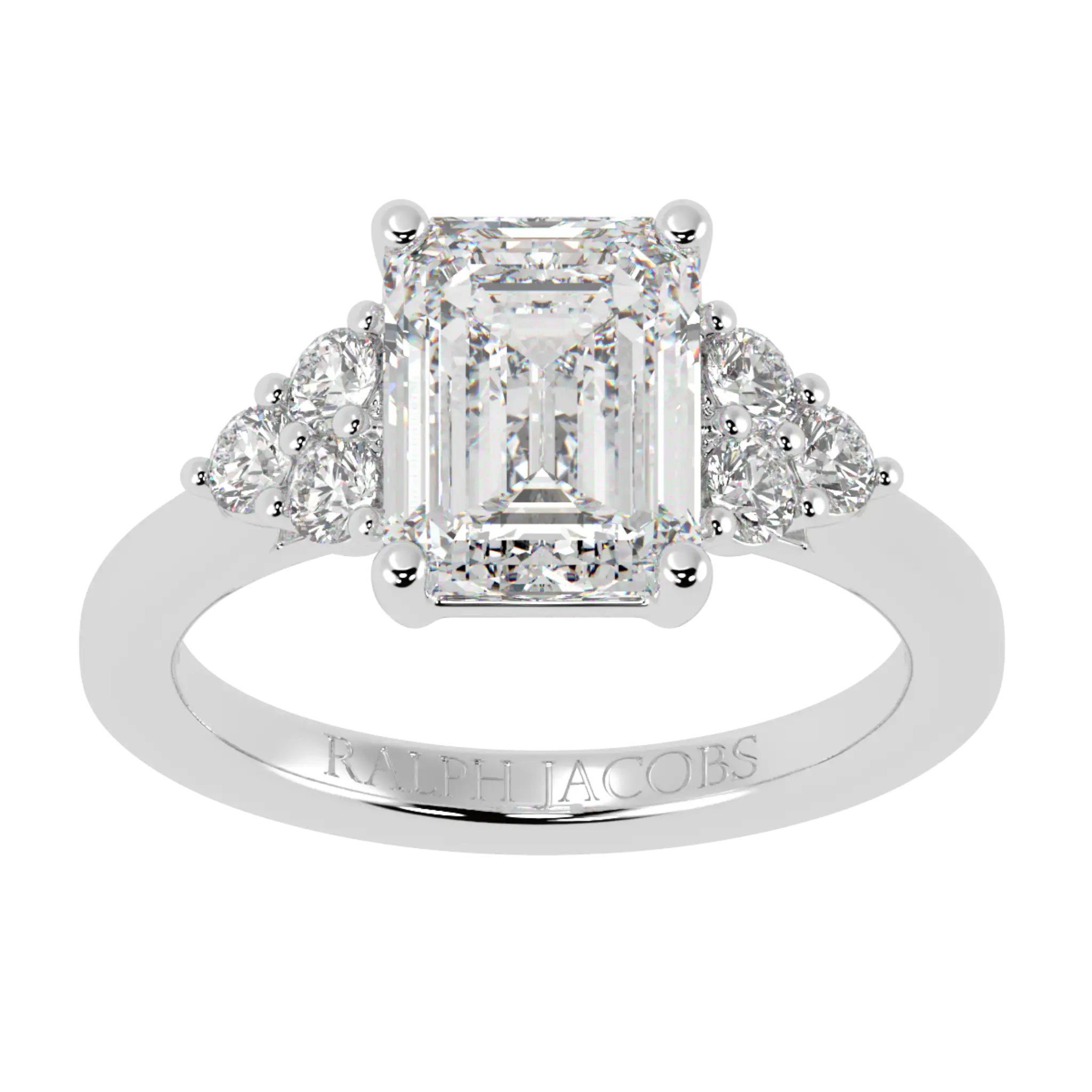 Carrie Platinum Side Stone Engagement Ring | Emerald Shape
