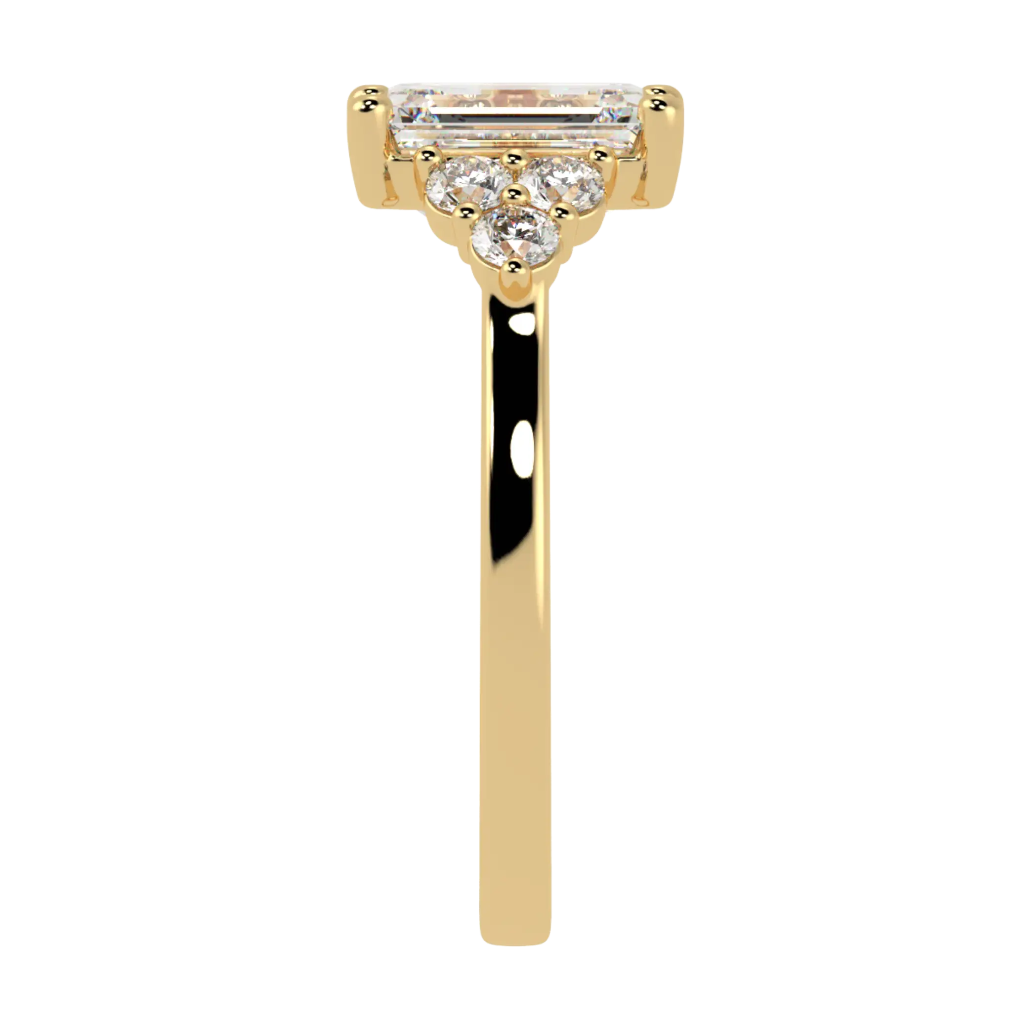 Carrie 9K Yellow Gold Side Stone Engagement Ring | Emerald Shape