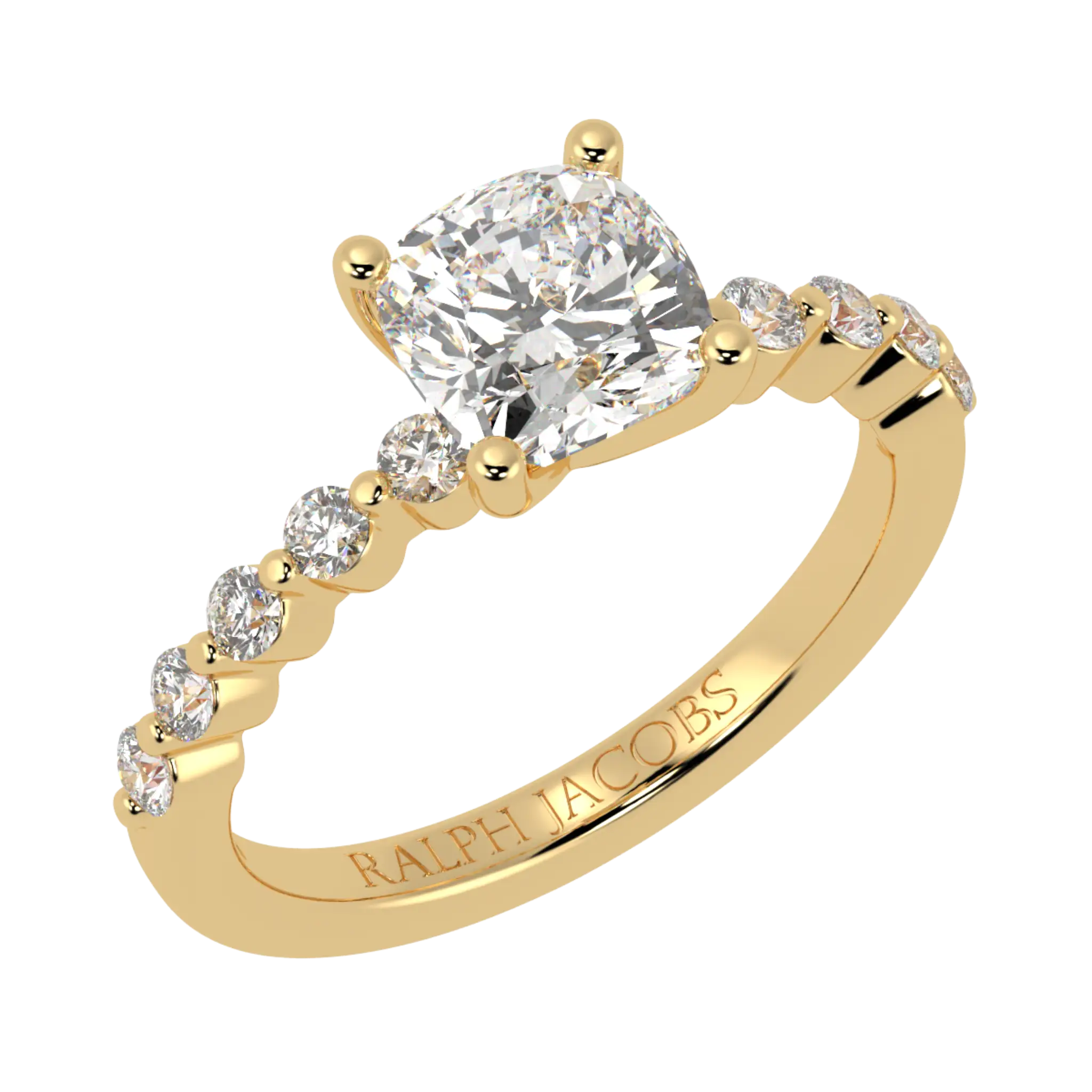 Victoria 18K Yellow Gold Accent Stone Engagement Ring | Cushion Shape