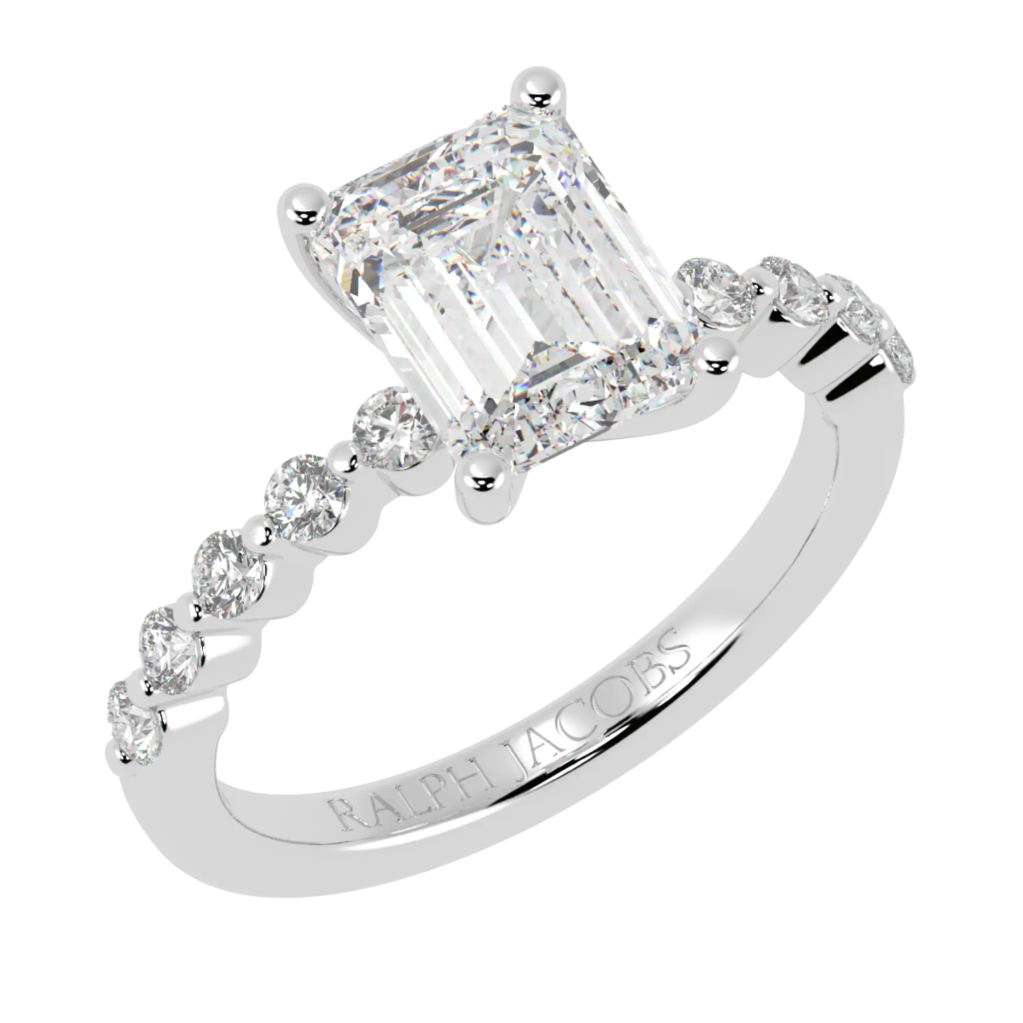 Victoria Platinum Accent Stone Engagement Ring | Emerald Shape