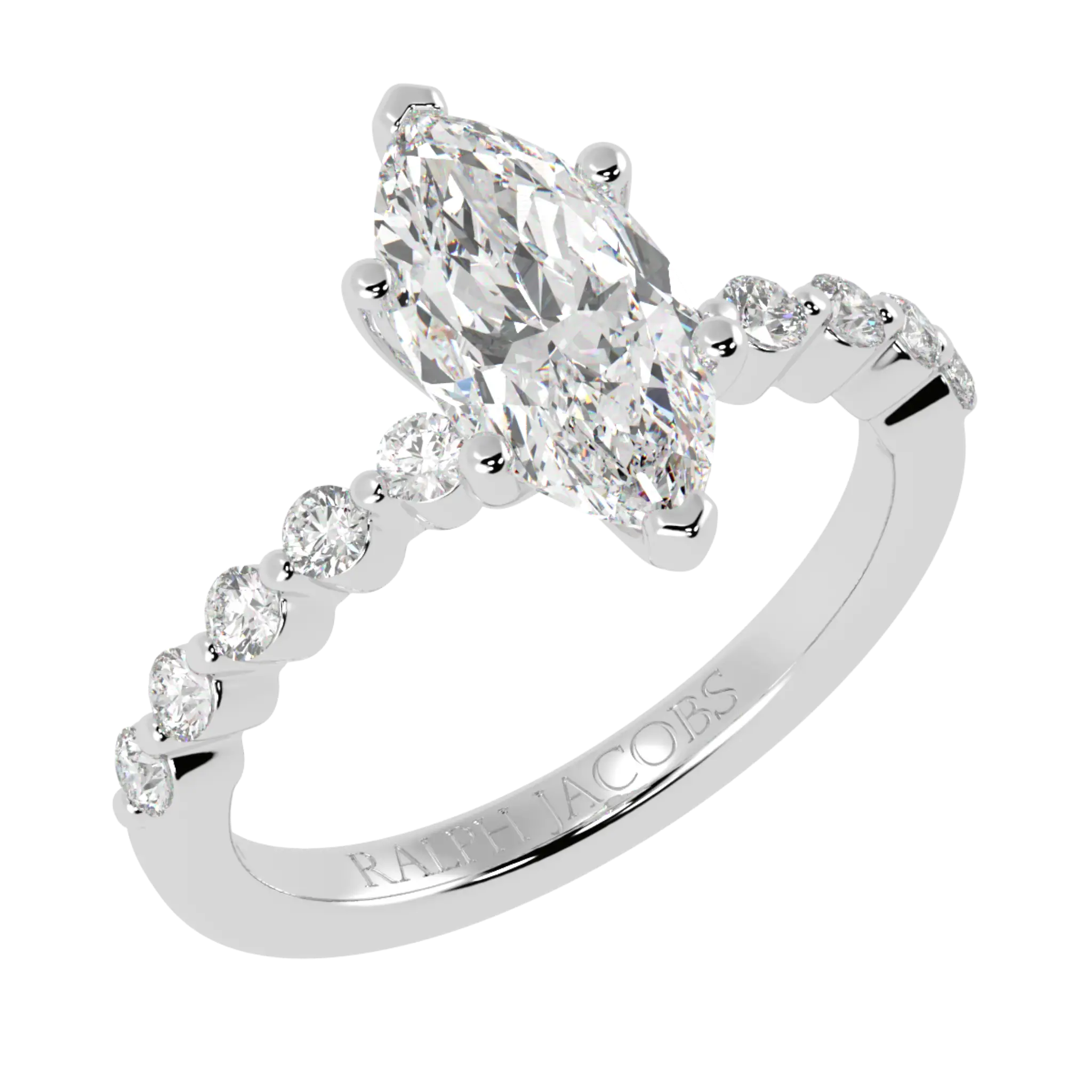 Victoria 18K White Gold Accent Stone Engagement Ring | Marquise Shape