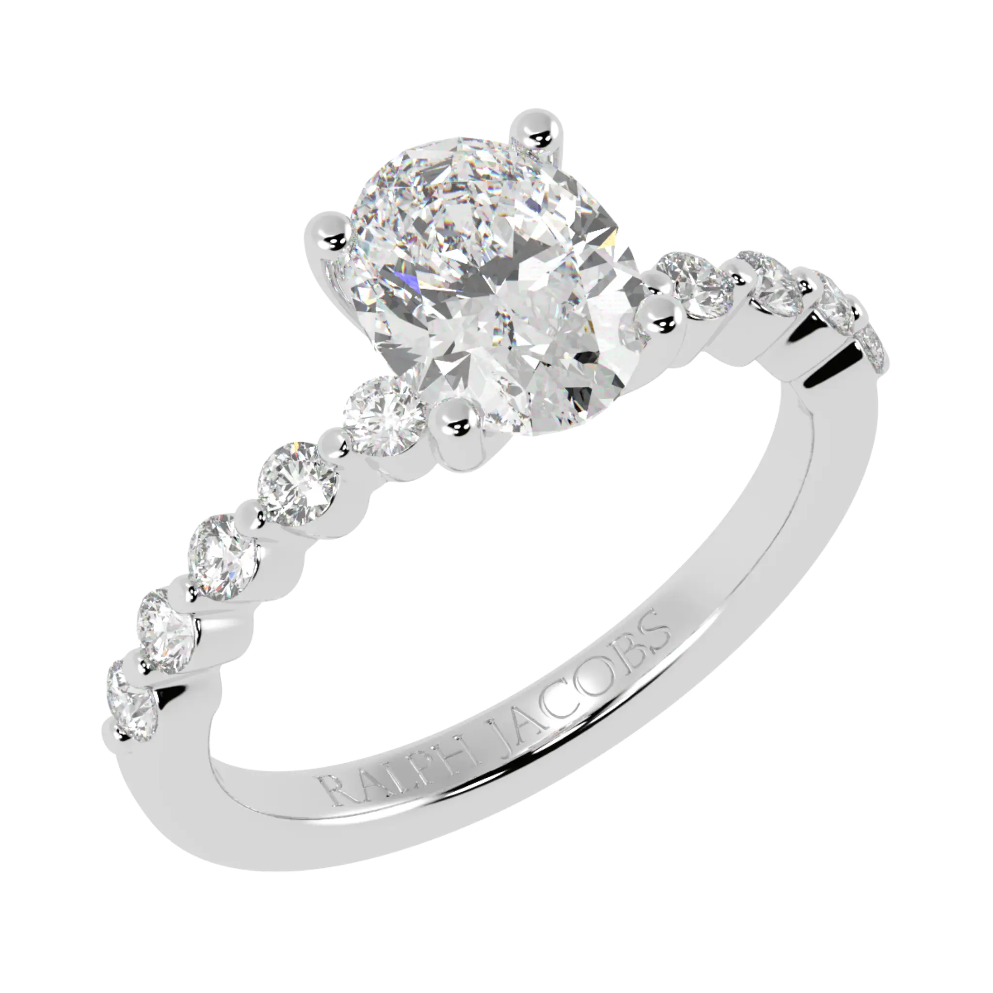Victoria 18K White Gold Accent Stone Engagement Ring | Oval Shape